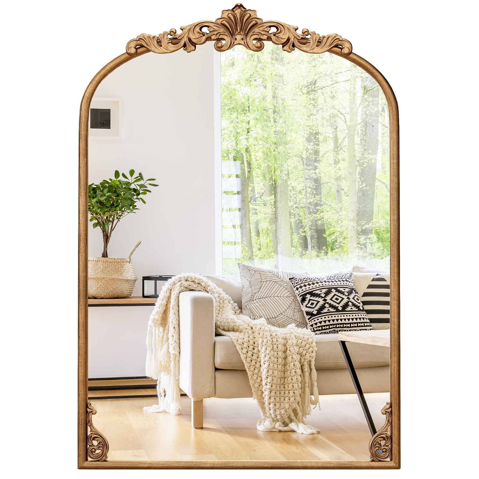 Costway Golden Antiqued Gold Wall Mirror With Baroque Ornate Frame L Size Gold