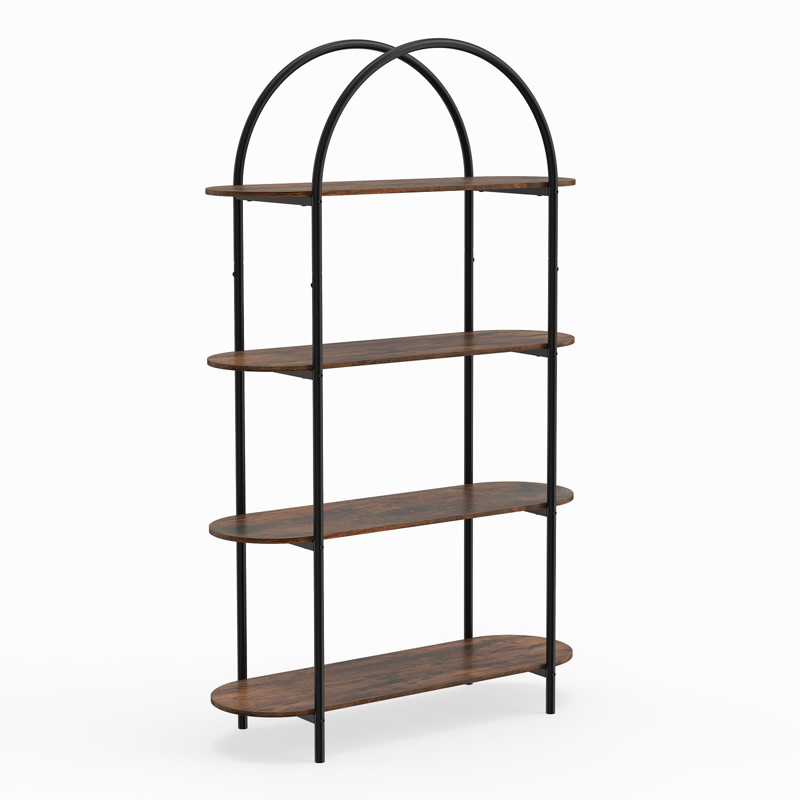 Costway Brown Arched Bookshelf 4-Tier Industrial Open Bookcase With Sturdy Metal Frame