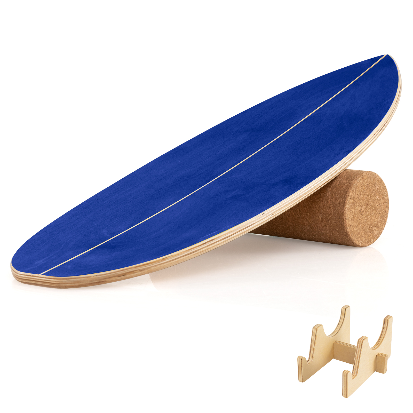 Costway Blue Balance Board Trainer For Adults Wooden Balancing Board With Cork Roller And Storage Rack To Exercise
