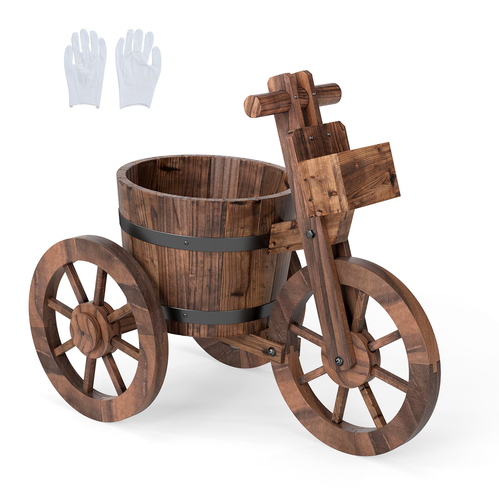 Costway Coffee Barrel Tricycle Planter With Wheels And Drainage Hole For Flowers Herbs