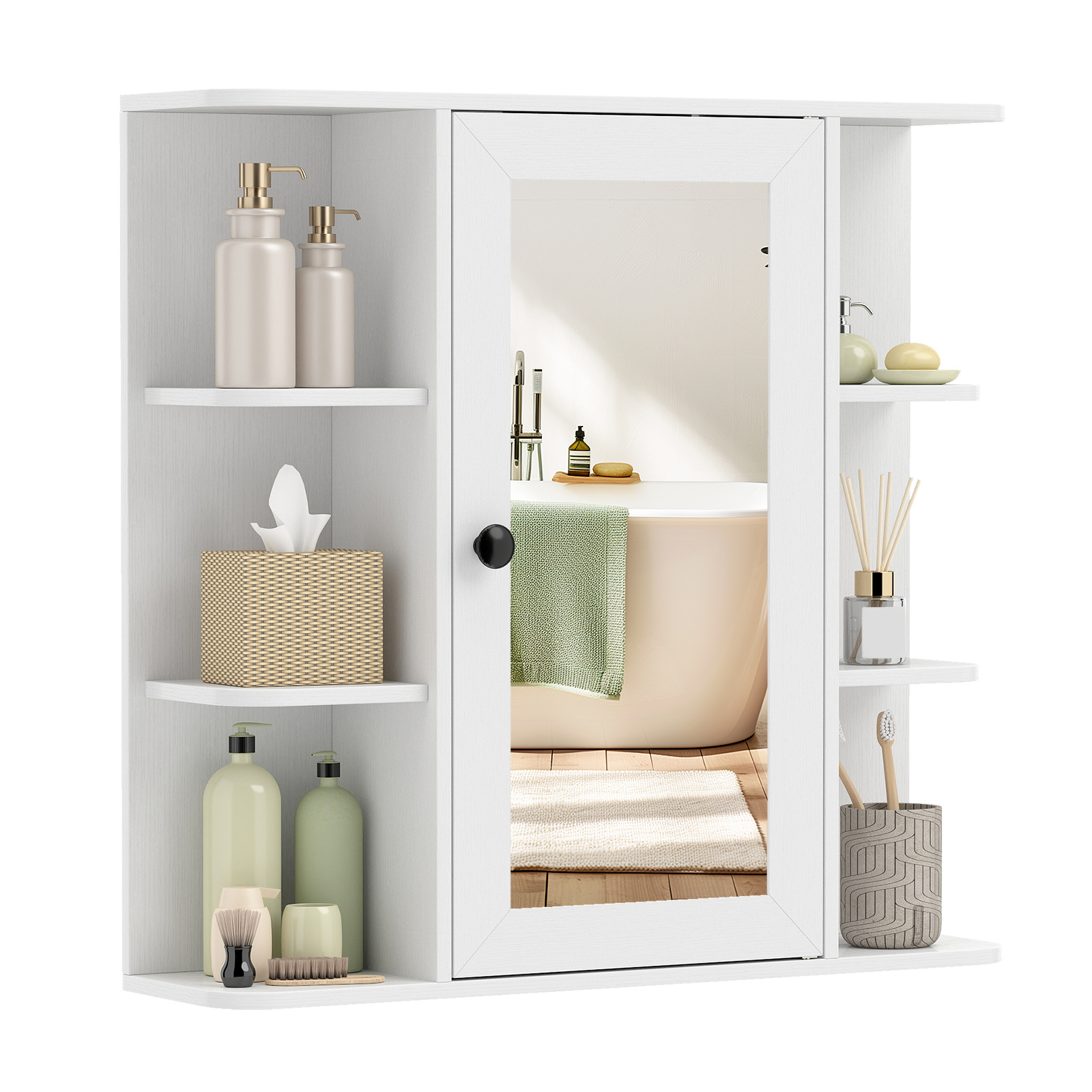 Costway White Bathroom Wall Cabinet With Mirror 3 Internal Shelves