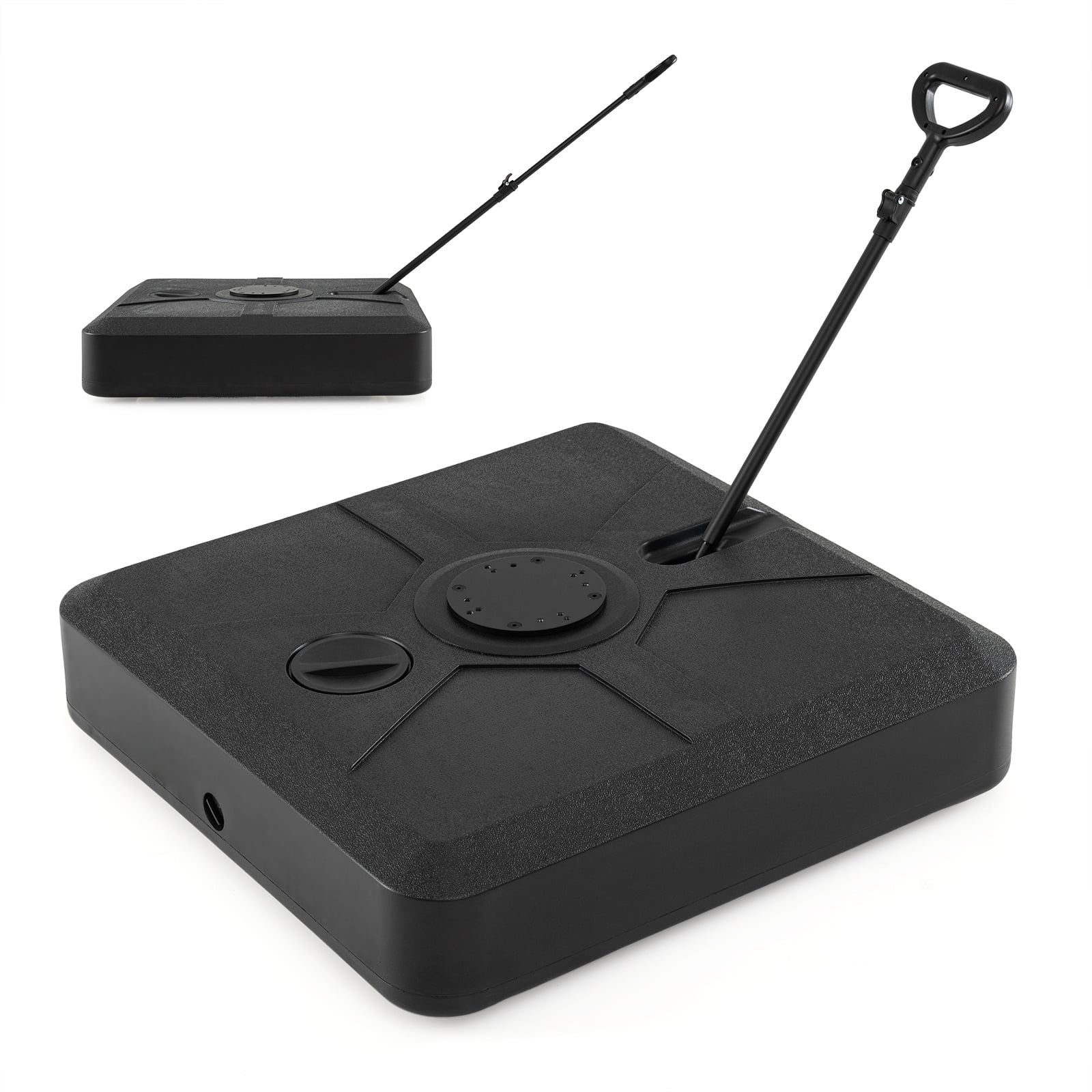Costway Black Cantilever Umbrella Base With Wheels And Retractable Pull Rod 150 Kg Water And Sand