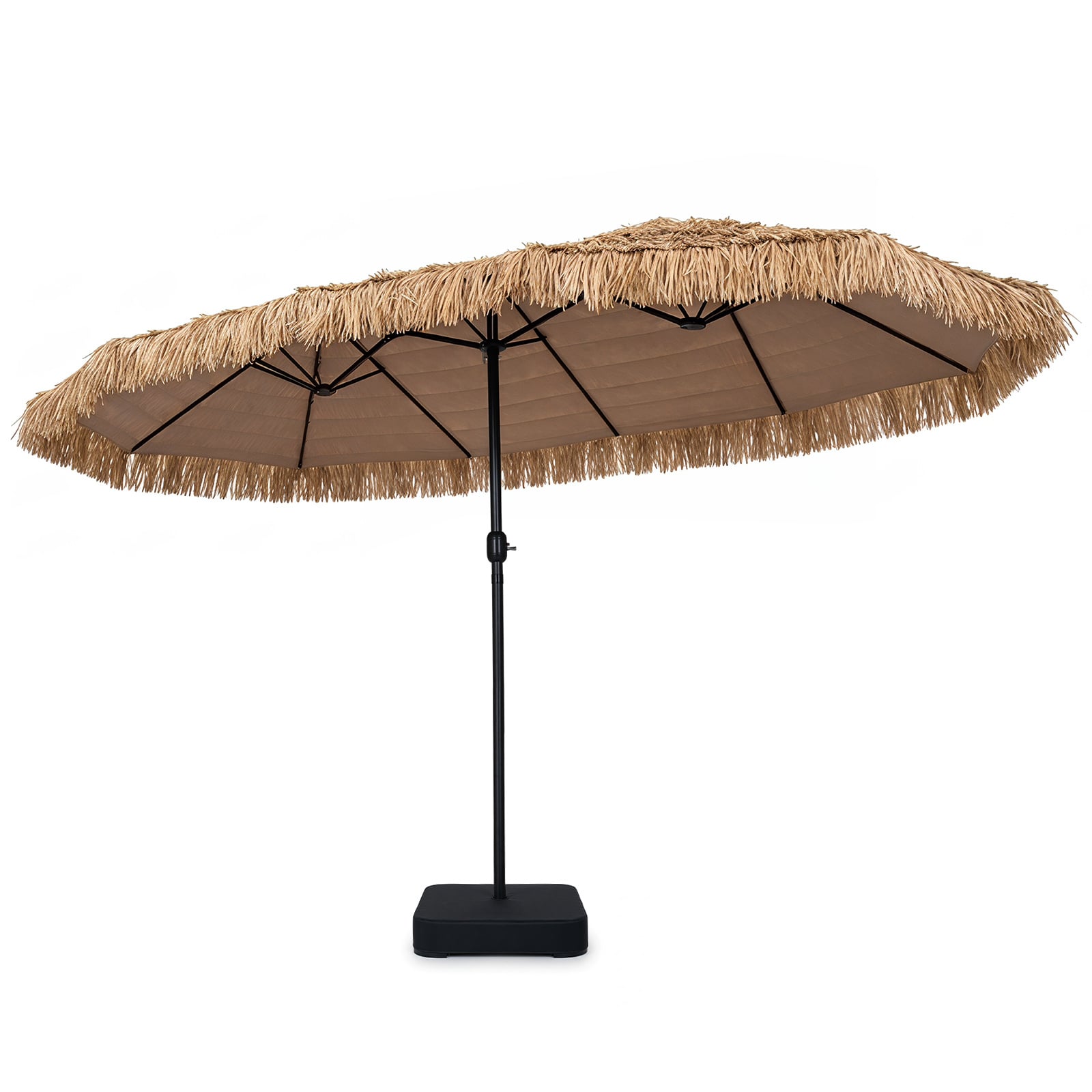 Costway Brown Double-Sided Thatched Tiki Patio Umbrella And Extra-Large Outdoor Tropical Palapa With Base Included-Beown