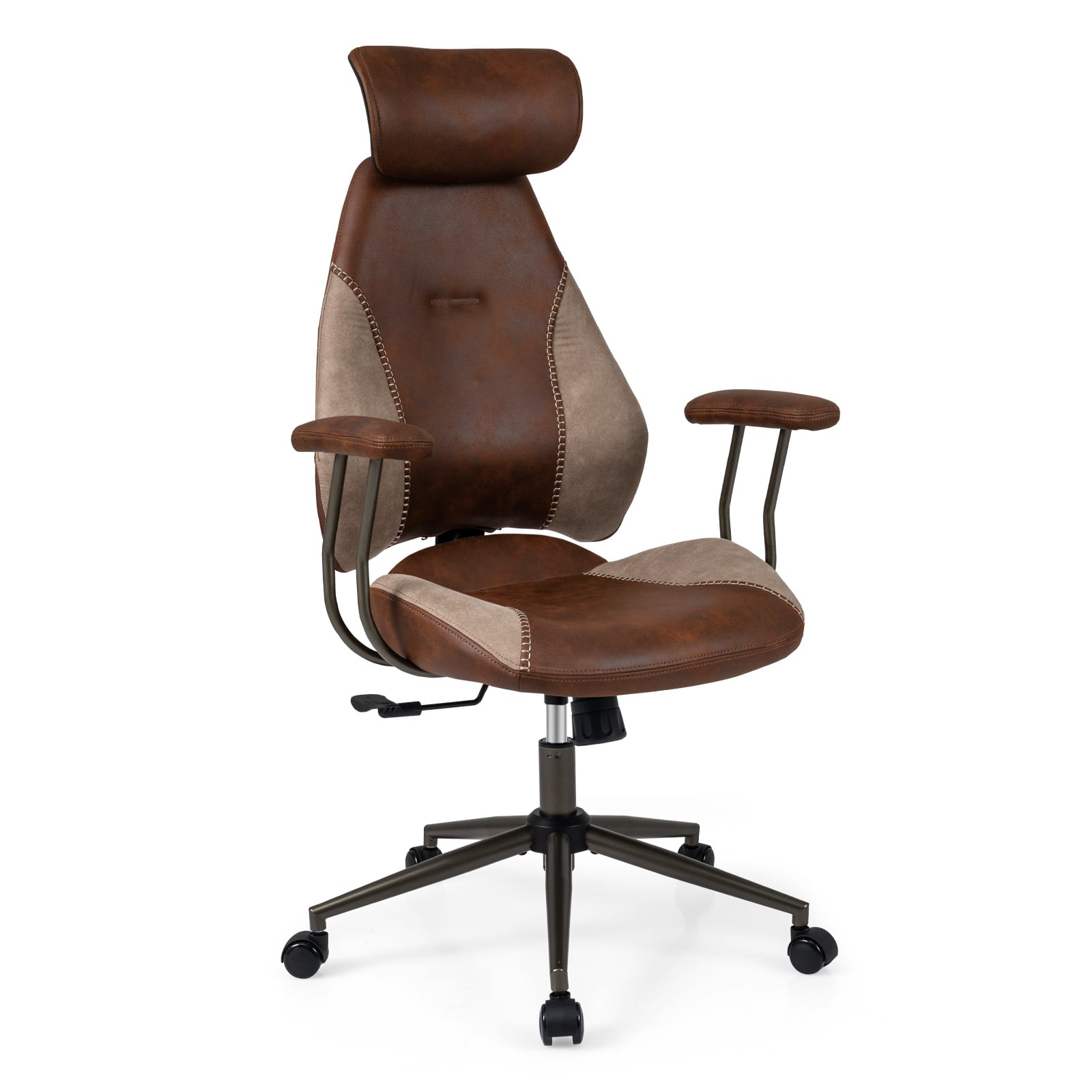 Costway Brown Ergonomic Office Chair With Flax Fabric And 2D Headrest
