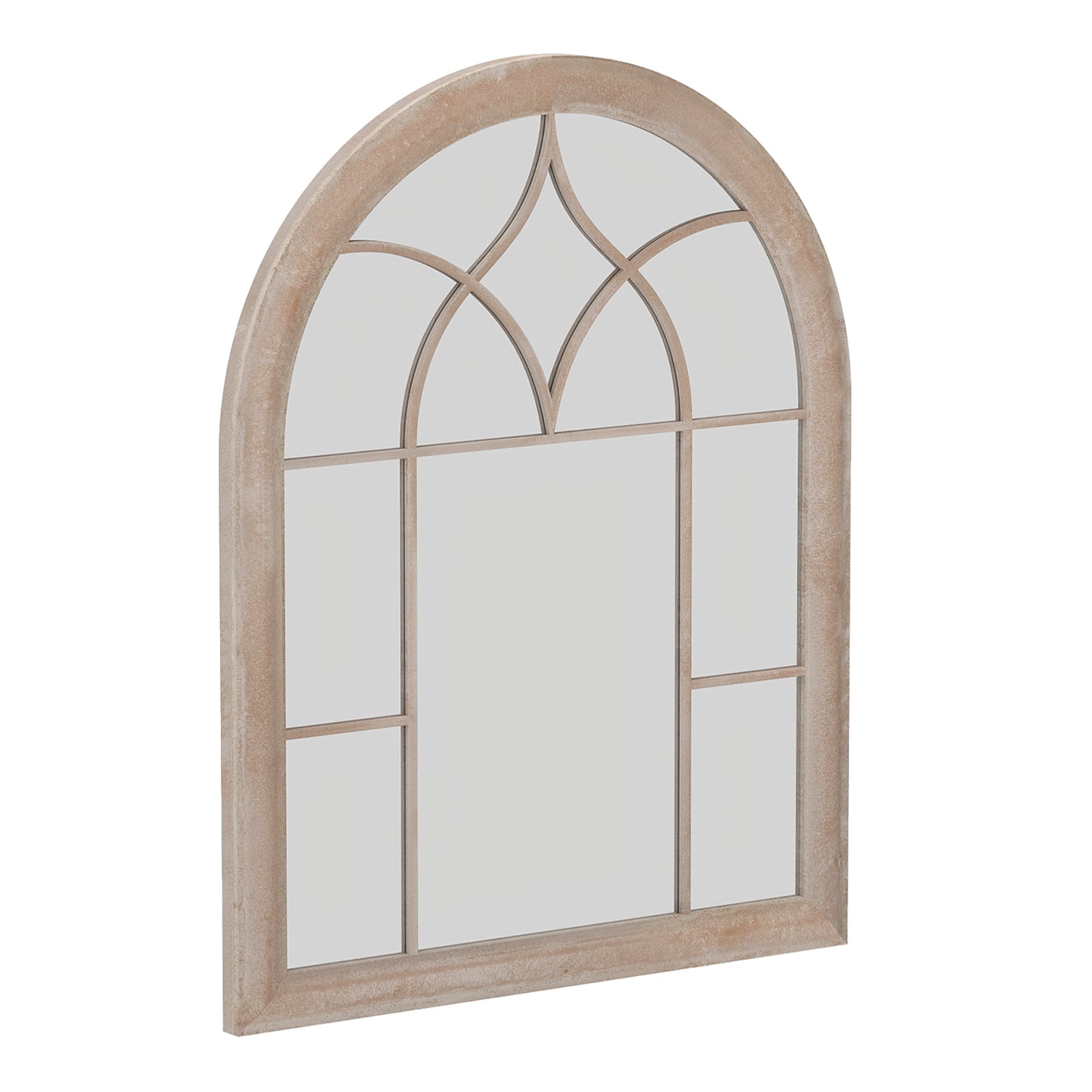 Costway Grey Farmhouse Window Pane Mirror Large Arched Wall Mounted Mirror With Metal Frame 88.5 X 69 Cm