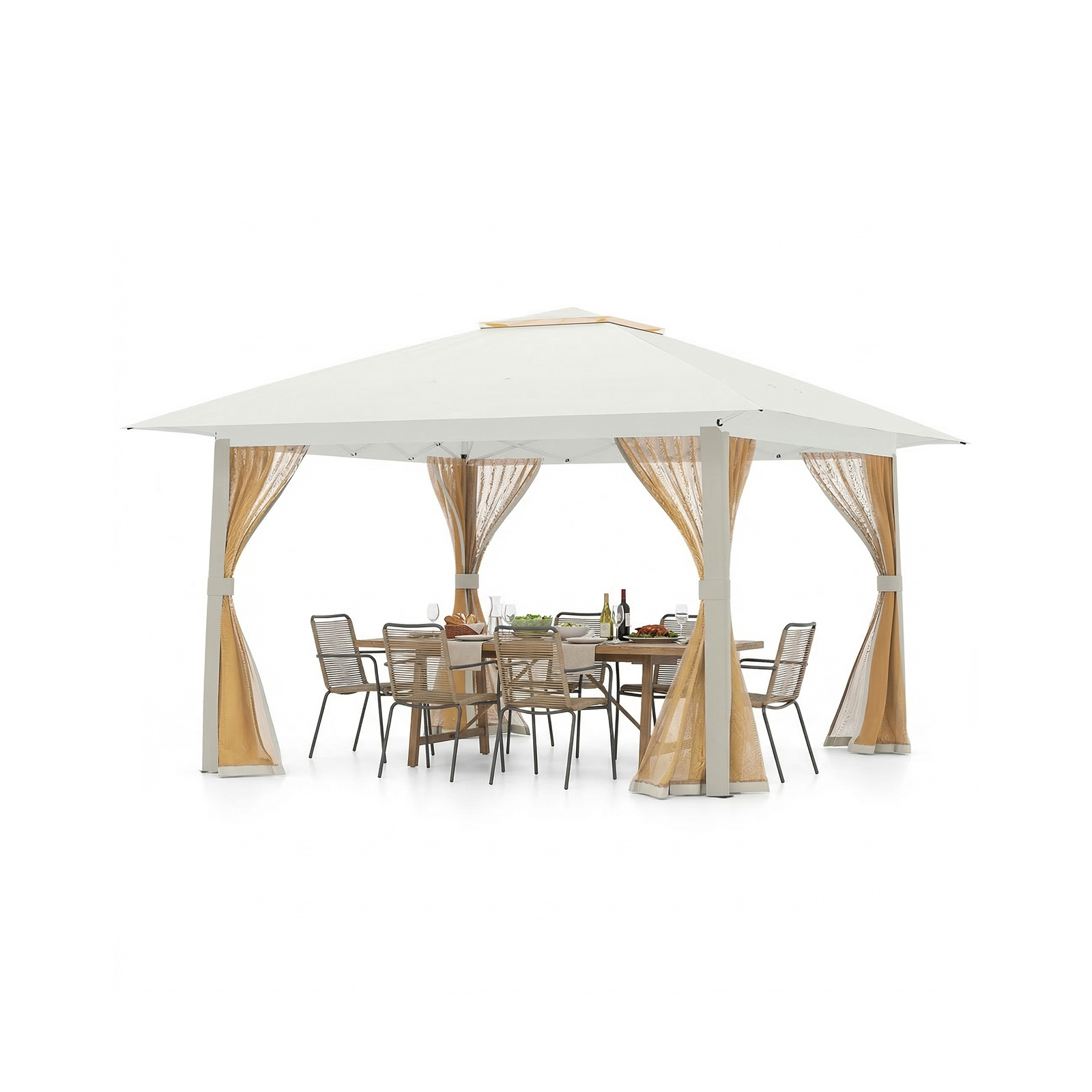 Costway Beige Foldable Canopy Tent With Mesh Netting And Double Roof