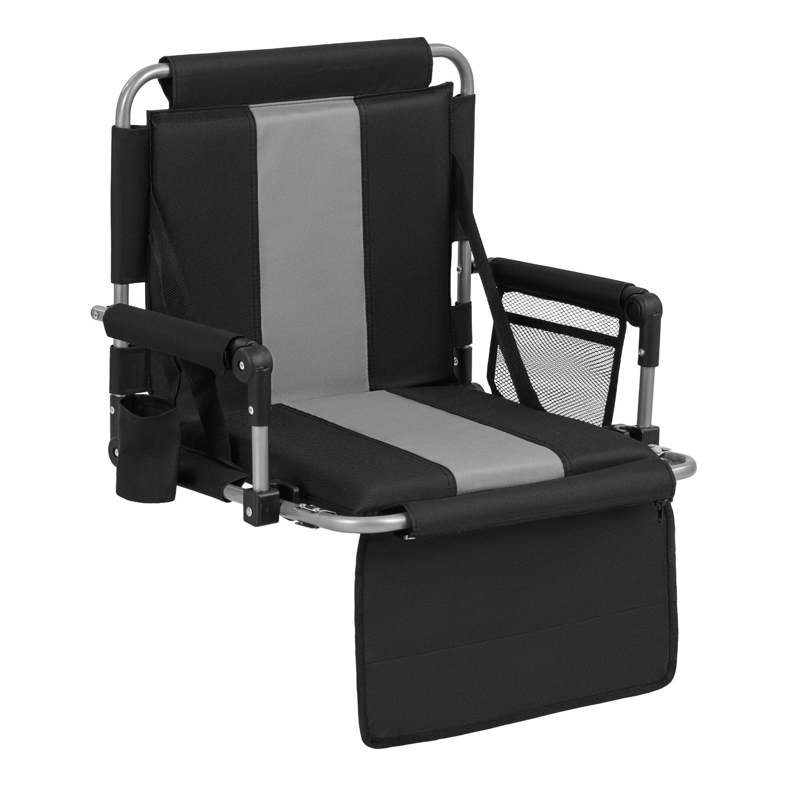 Costway Grey Foldable Stadium Seat 54 Cm Wide Bleacher Chairs With Back Support And Padded Cushions