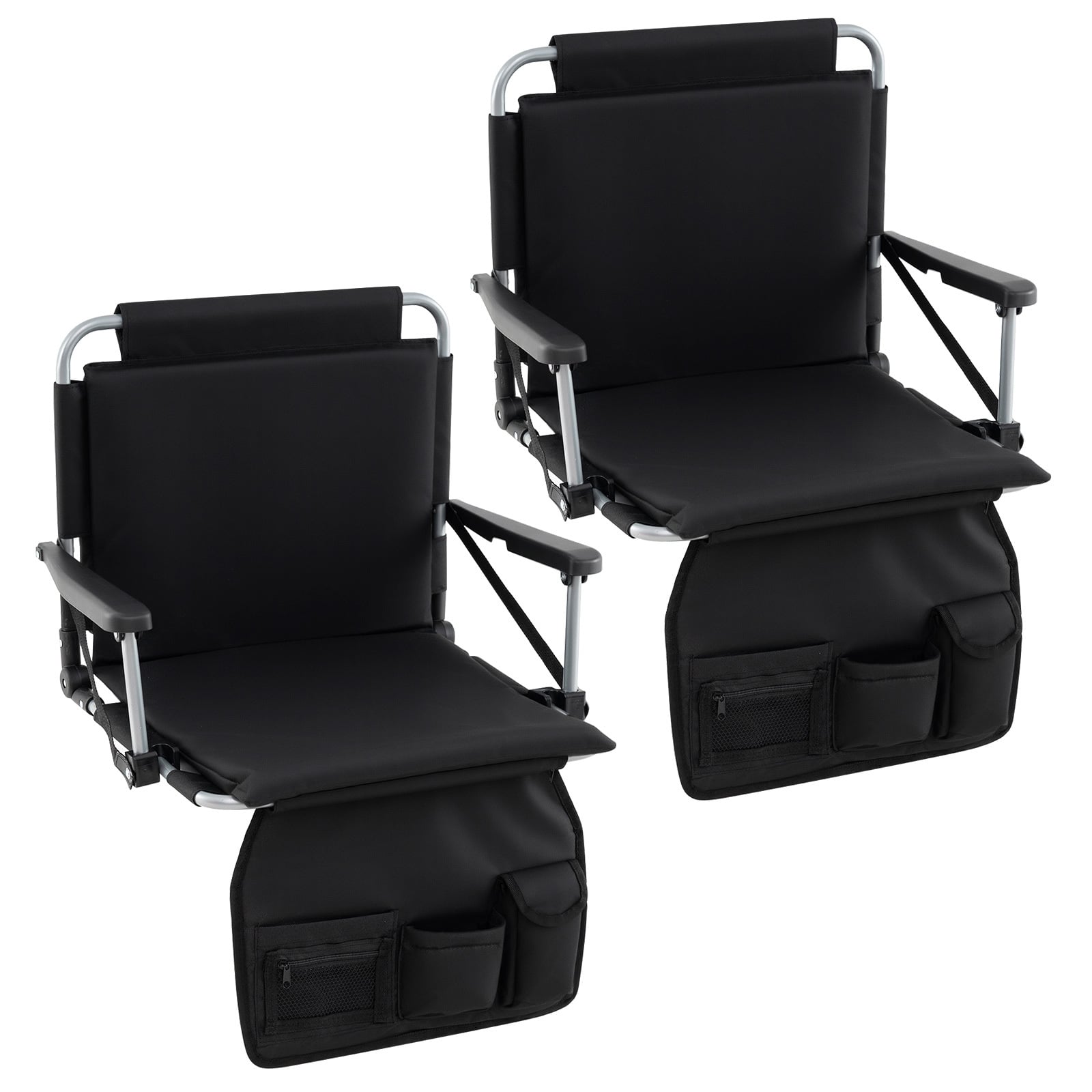 Costway Black Foldable Stadium Seat Bleacher Chair Set Of 2 With Back Support
