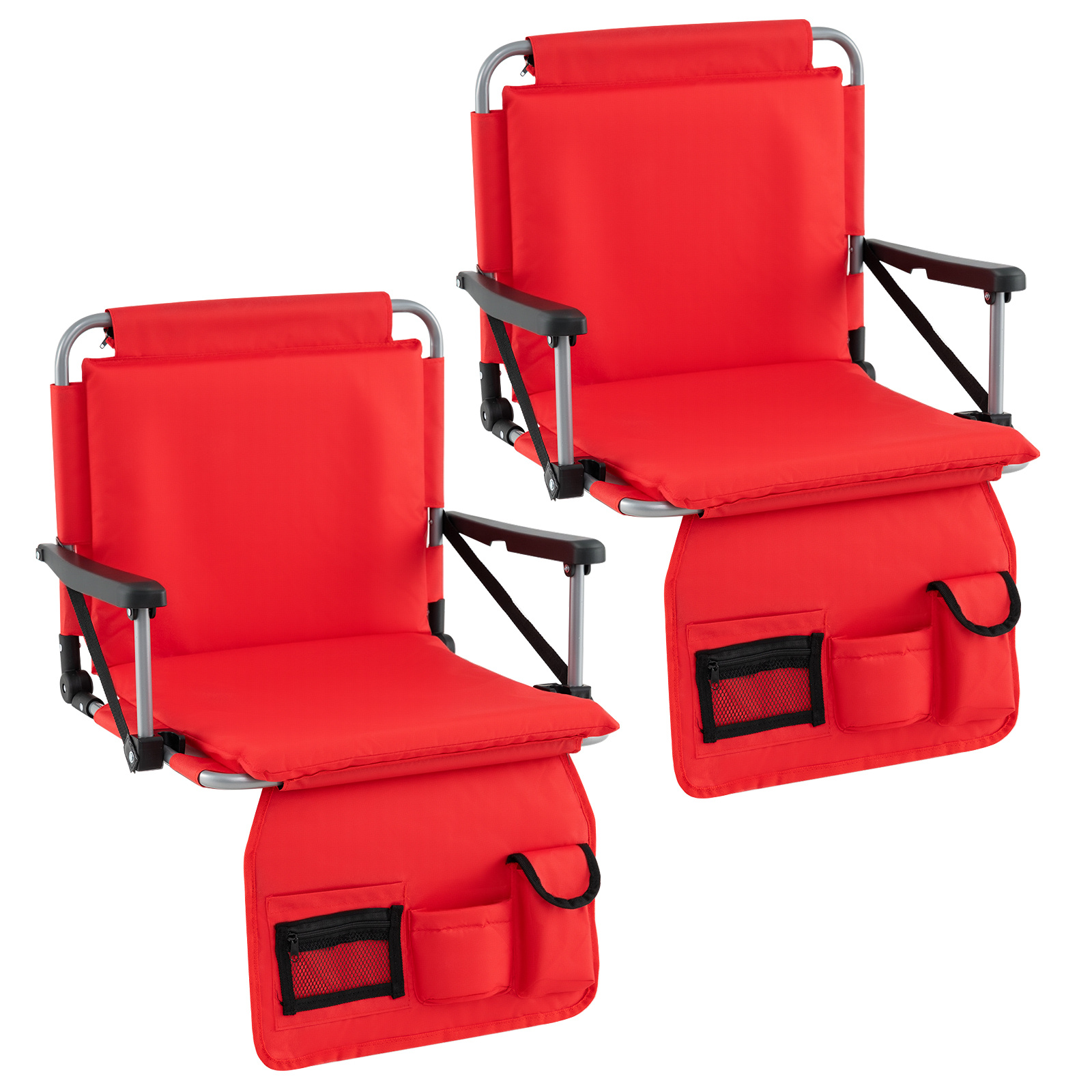 Costway Red Foldable Stadium Seat Bleacher Chair Set Of 2 With Back Support