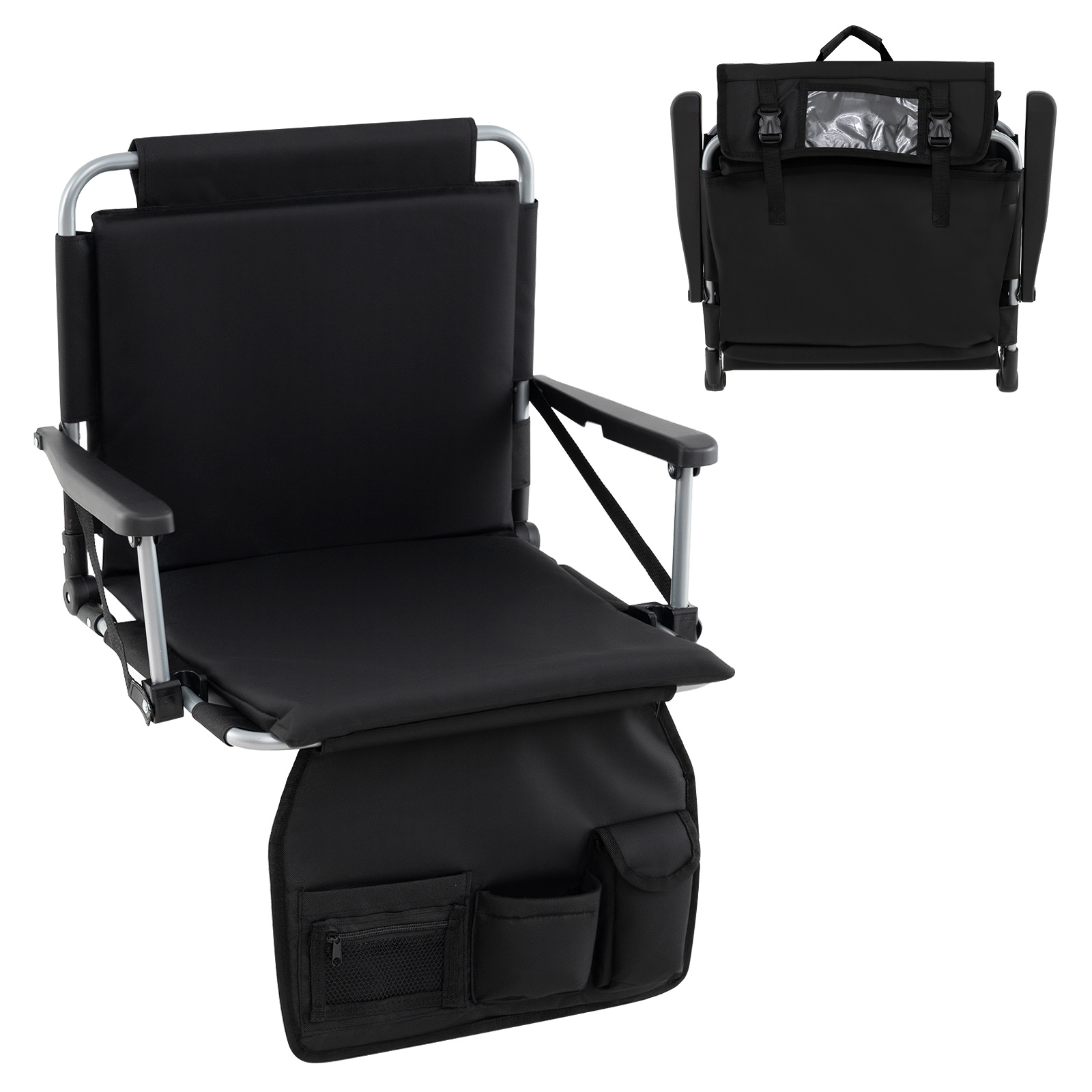 Costway Black Foldable Stadium Seat Bleacher Chairs With Back Support And Padded Cushions