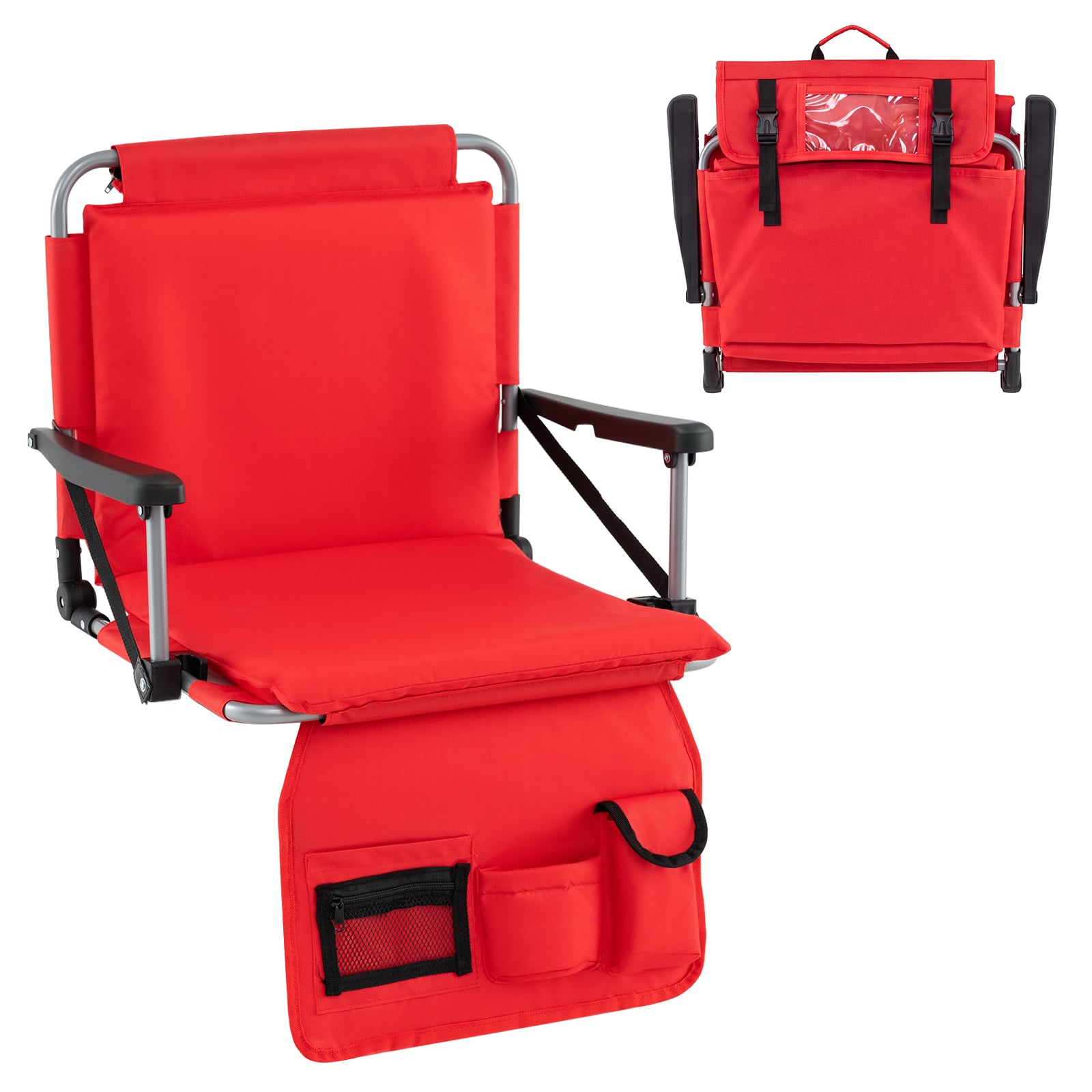Costway Red Foldable Stadium Seat Bleacher Chairs With Back Support And Padded Cushions