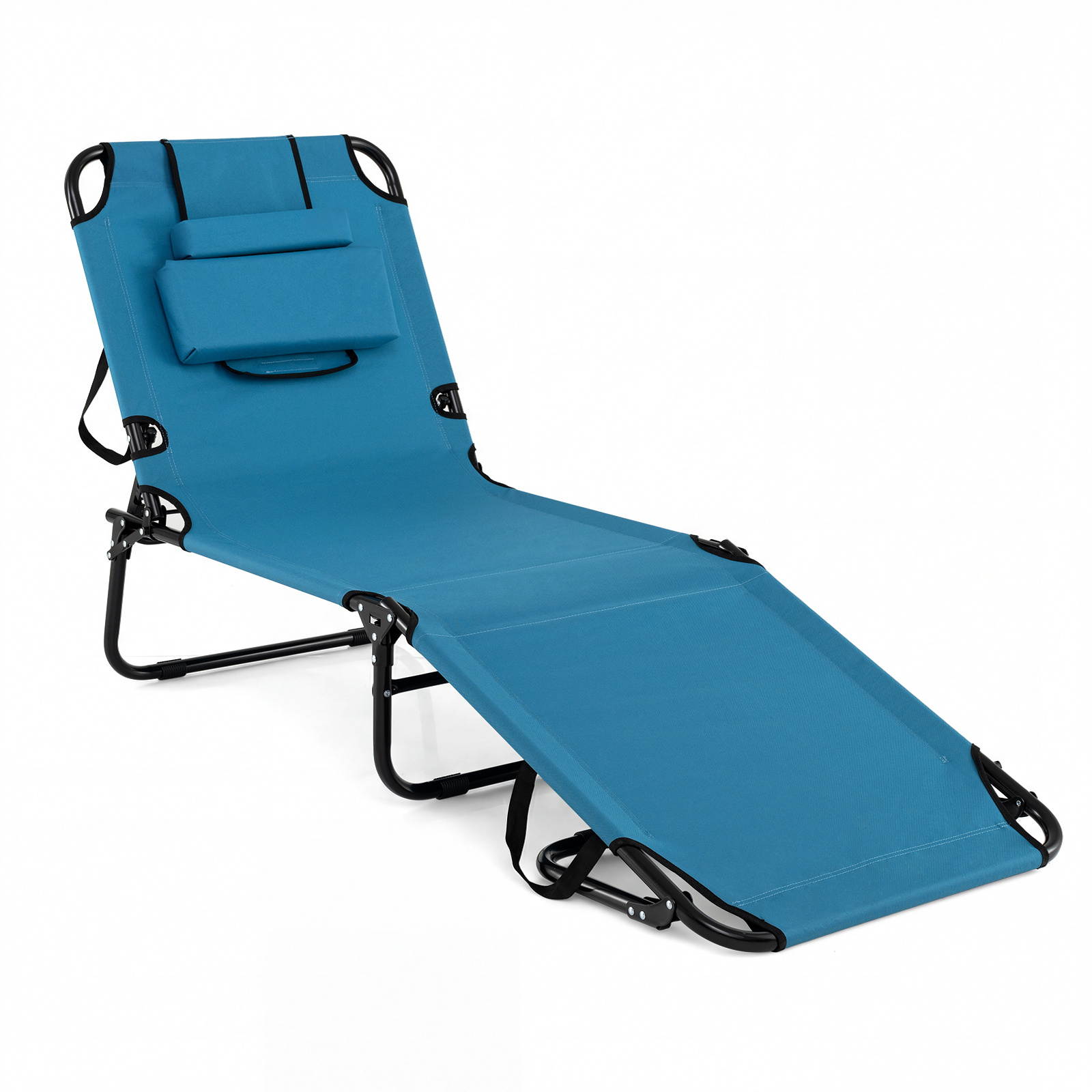 Costway Blue Folding Beach Sun Lounger Adjustable Face Down Tanning Chair With Face Hole And Removable Pillows