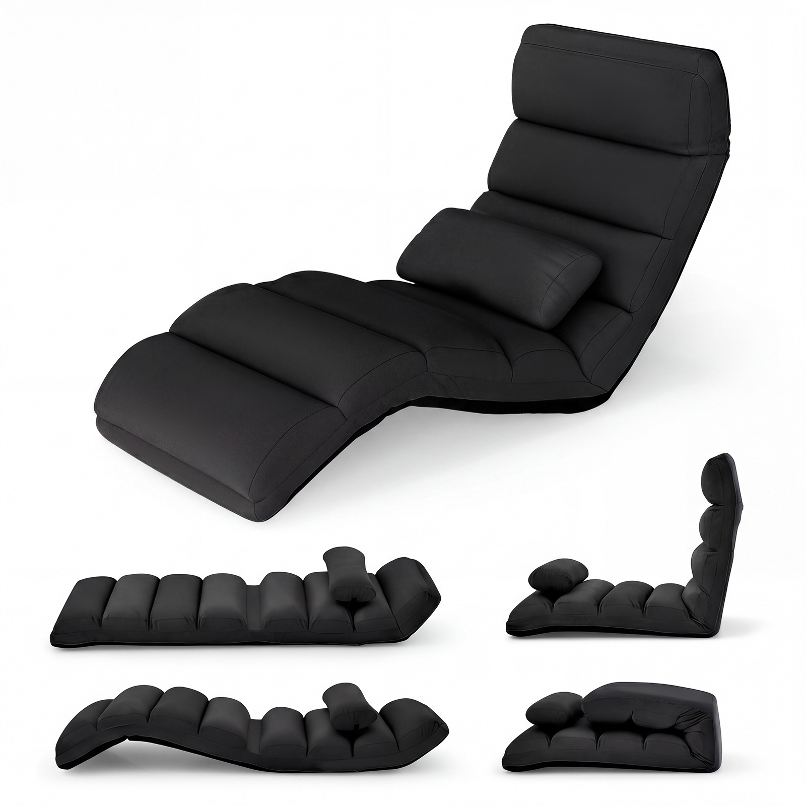 Costway Black Folding Floor Lazy Sofa Chaise Lounge Sofa With Pillow