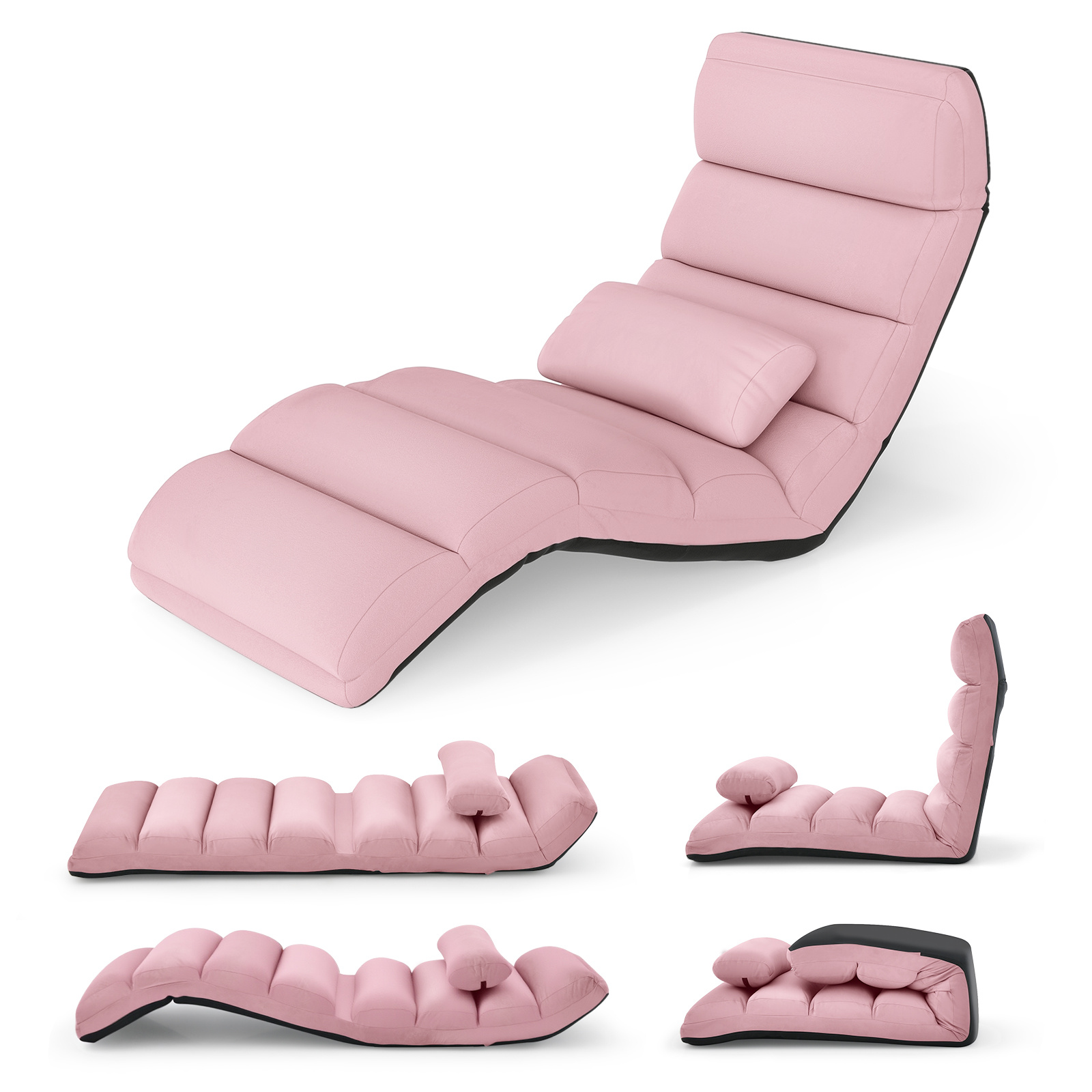 Costway Pink Folding Floor Lazy Sofa Chaise Lounge Sofa With Pillow