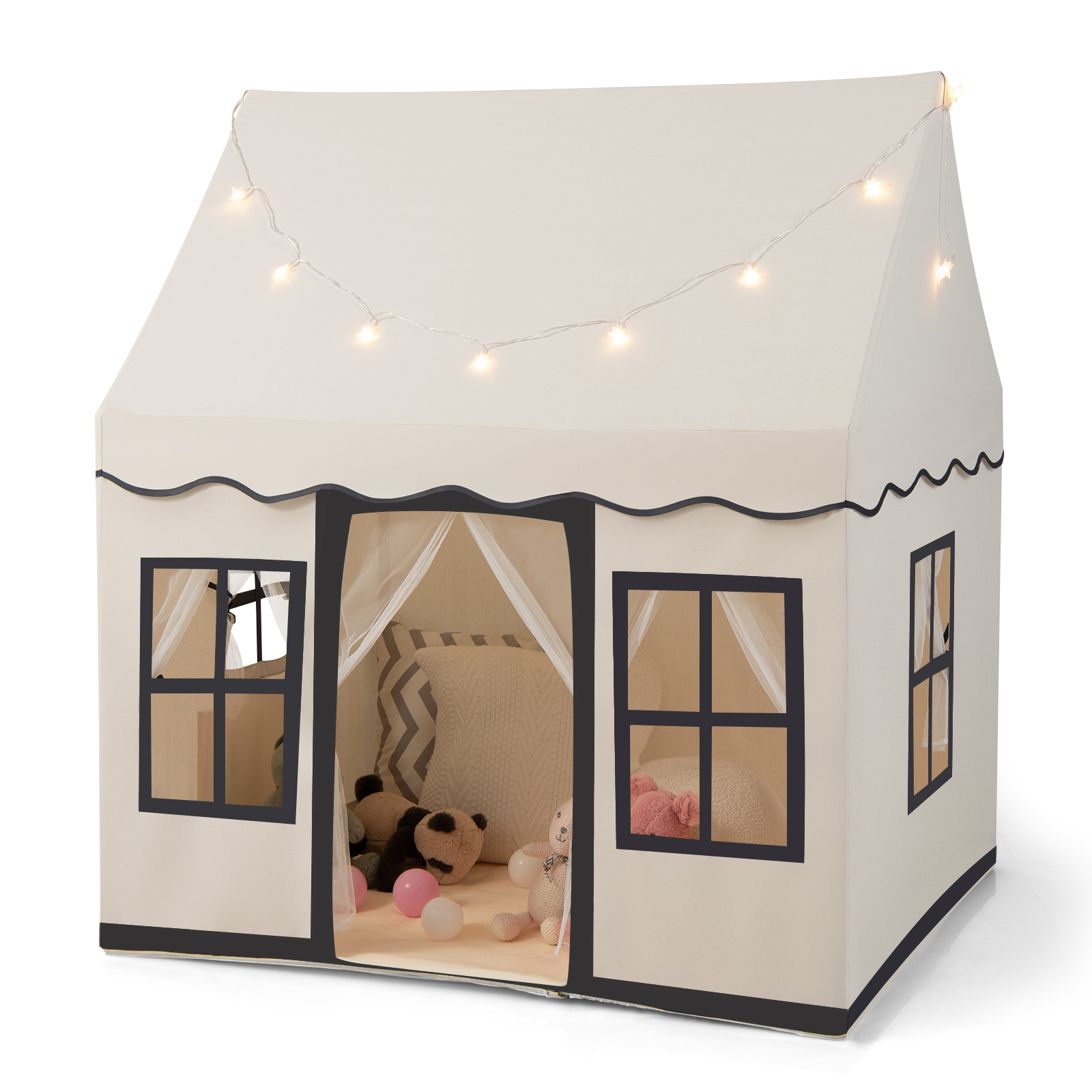 Costway Beige Indoor Kids Play Tent With Star Lights For Children Boys Girls Gift