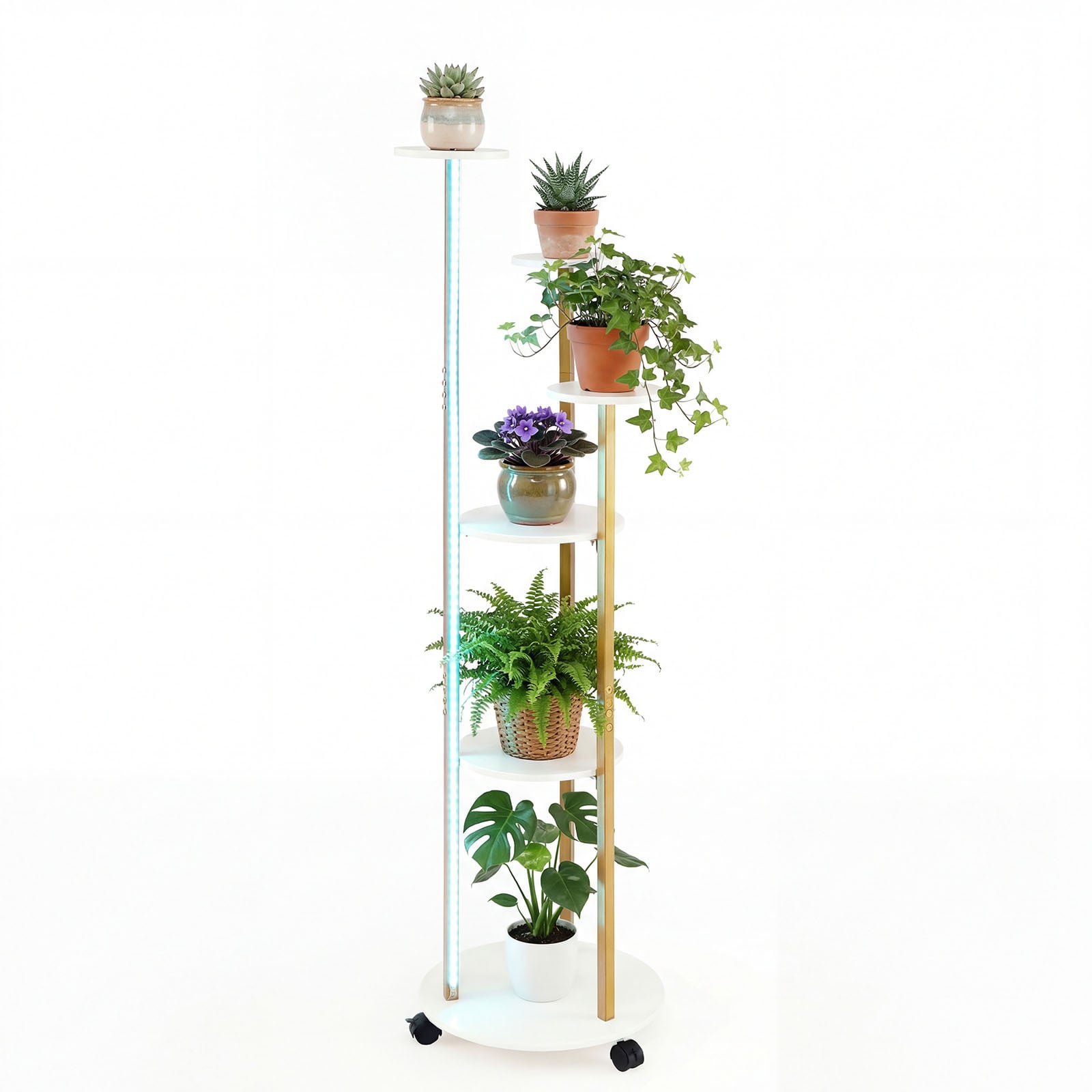 Costway White Indoor Plant Stand 6-Tier Corner Shelf With Locking Wheels