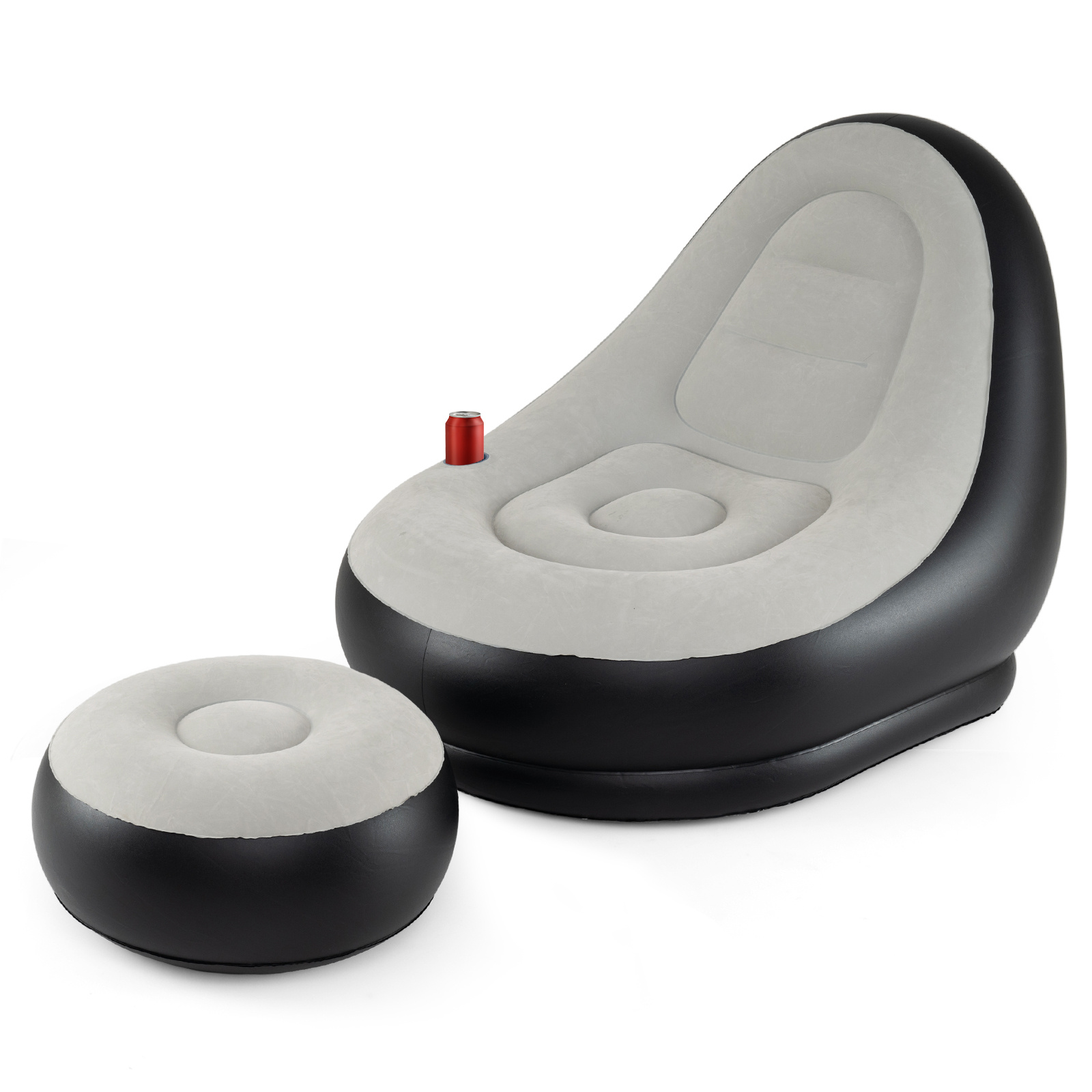 Costway Grey Inflatable Lounge Sofa With Ottoman And Flocked Surface