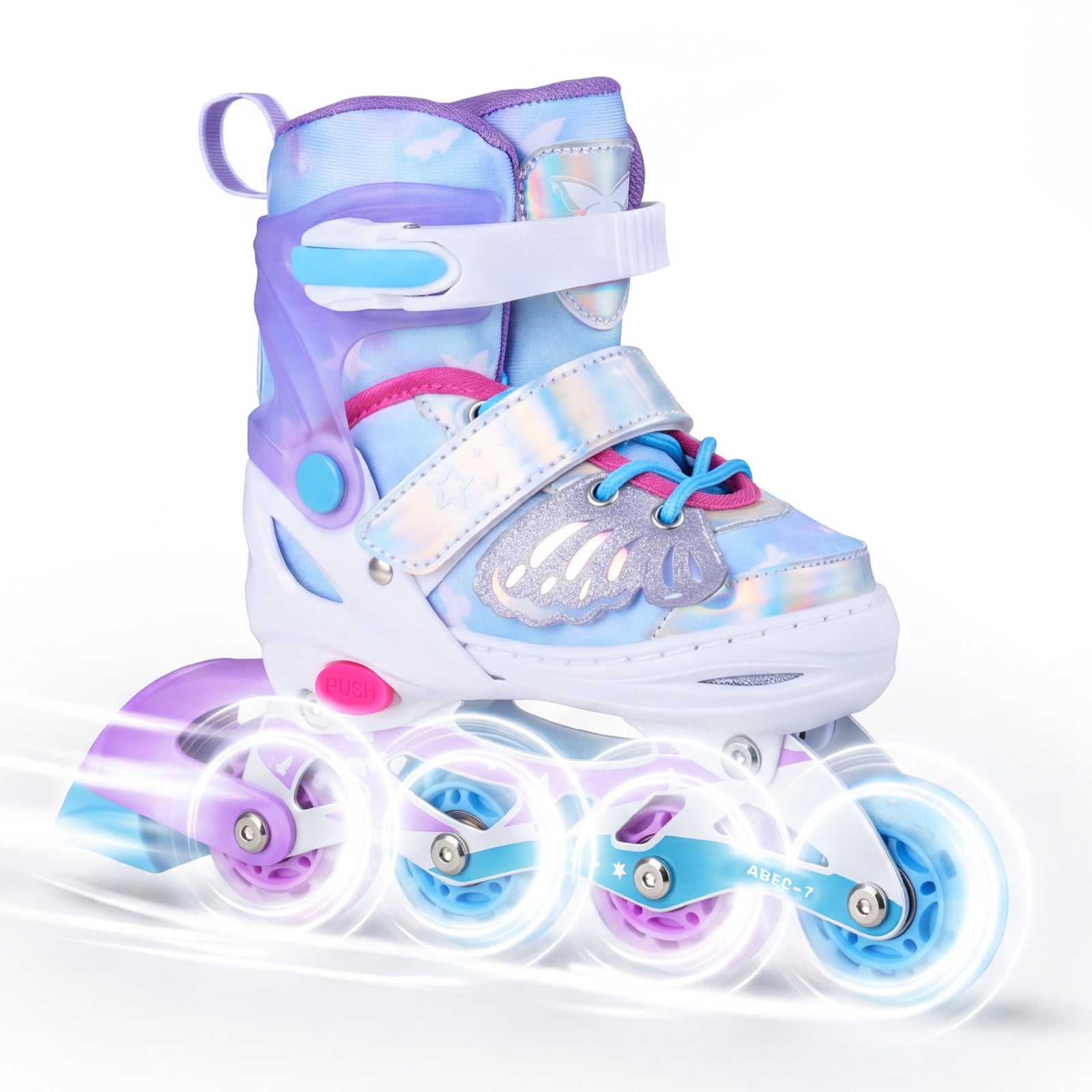 Costway Blue Kids Inline Skates Adjustable Length And Illuminating Beginner Skating Shoes With Safety Strap