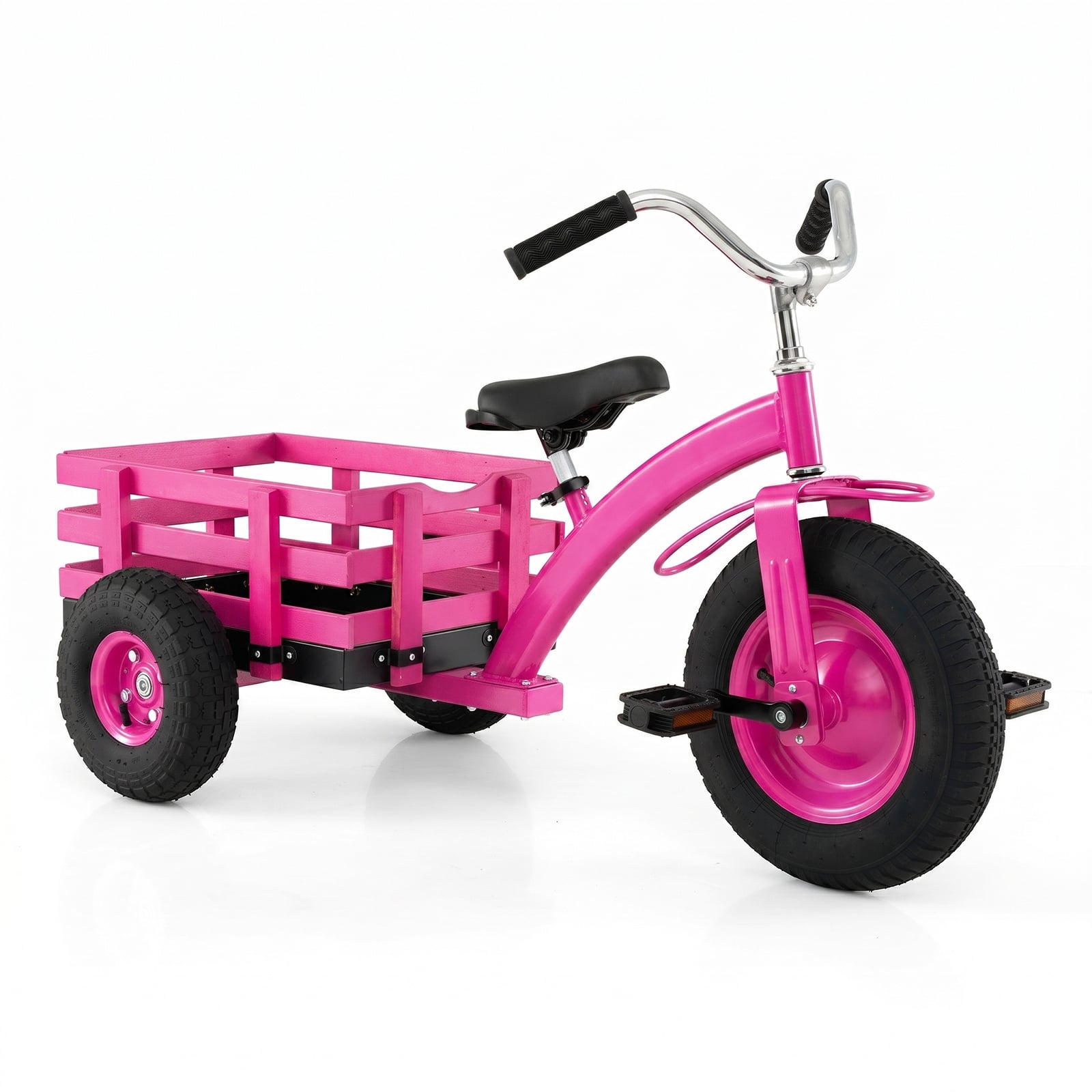 Costway Pink Kids Tricycle With Storage Basket And Inflatable Tires For Boys Girls Ages 3+