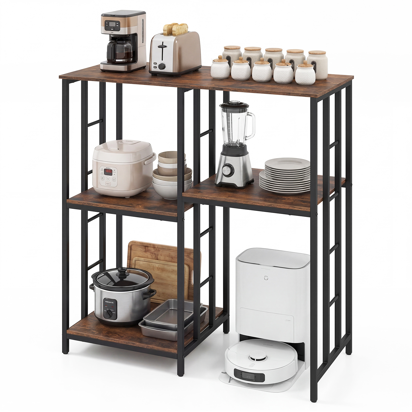 Costway Rustic Brown Kitchen Baker's Rack Industrial Coffee Bar Table With Shelves