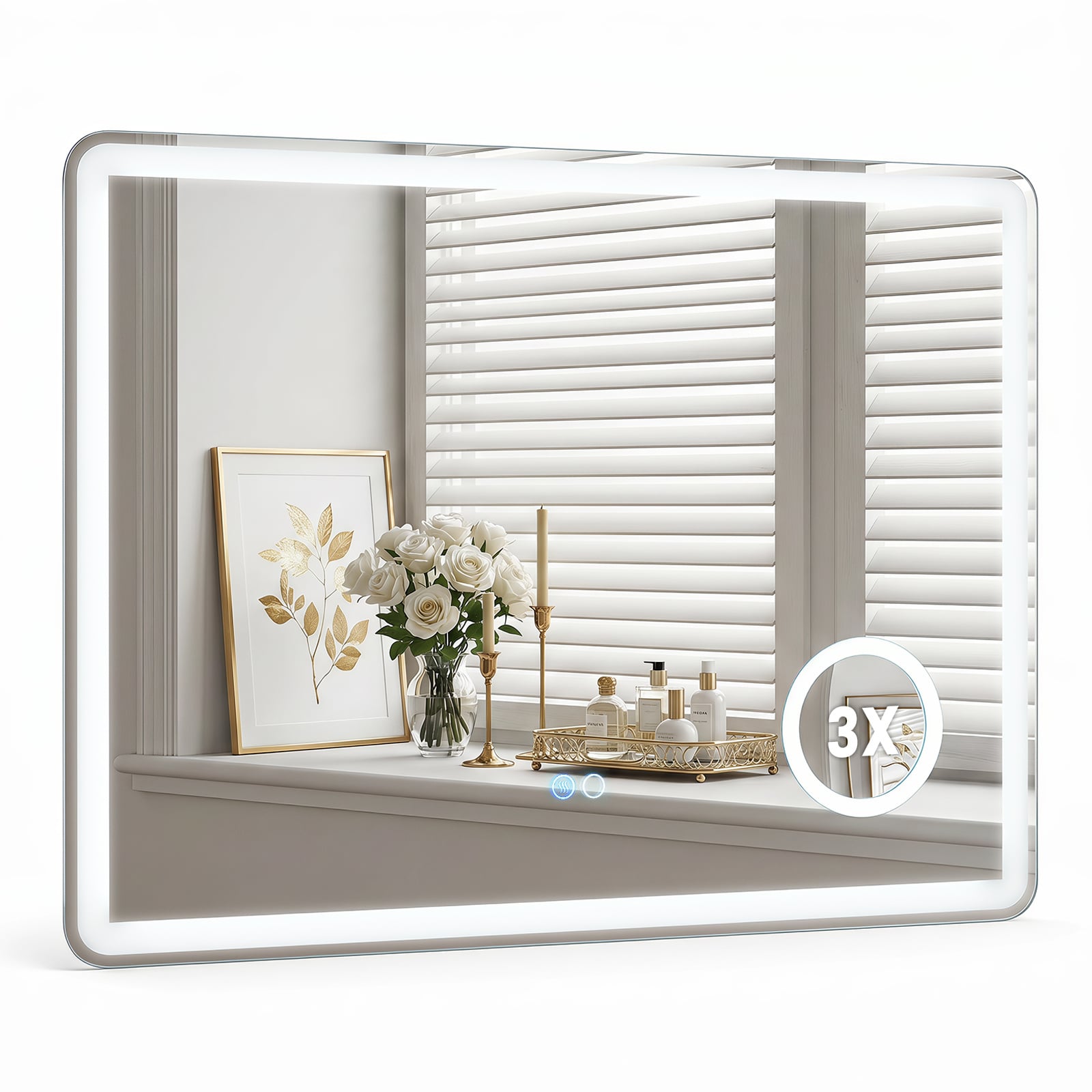 Costway Silver Led Bathroom Mirror With Anti-Fog And 3X Magnification Hardwired