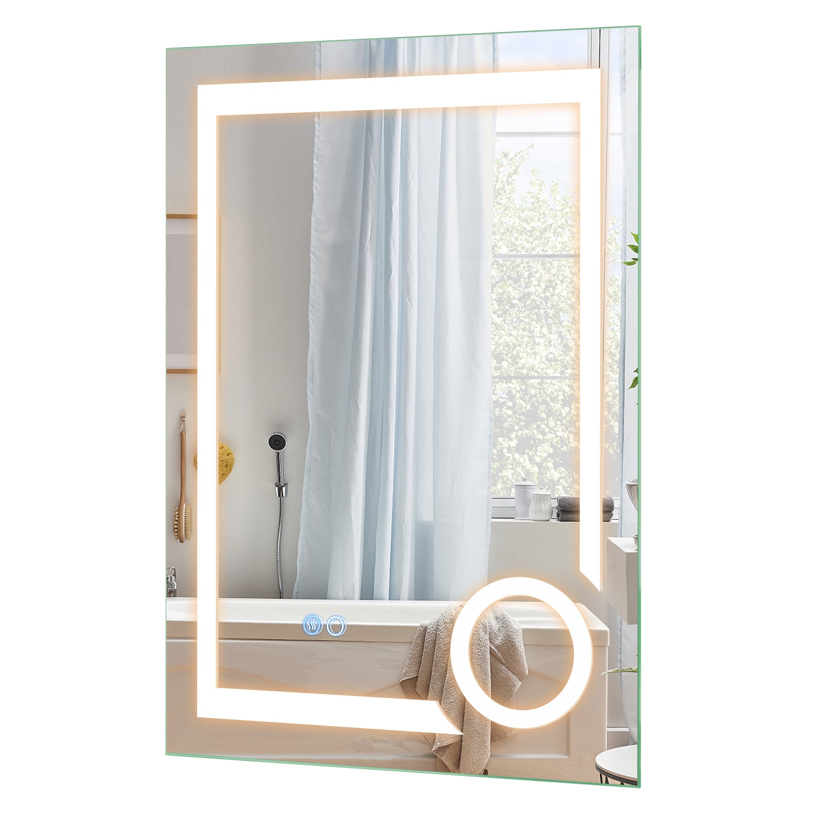 Costway Silver Led Lighted Bathroom Mirror With Anti-Fog And 3 Color Lights