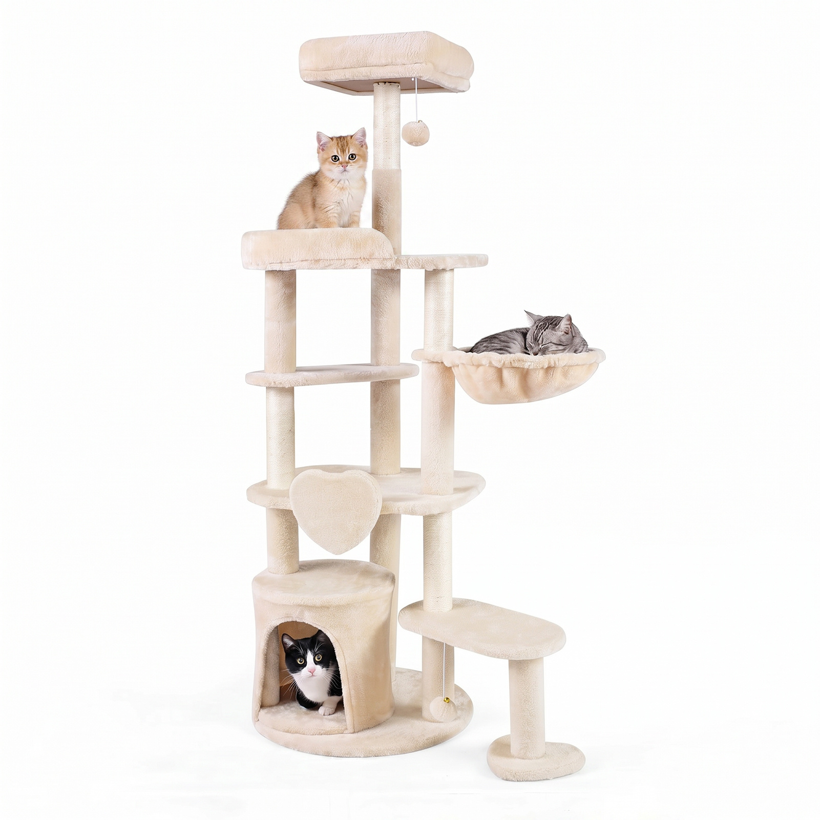 Costway Beige Large Multi-Level Cat Tree With Sisal-Covered Scratching Posts