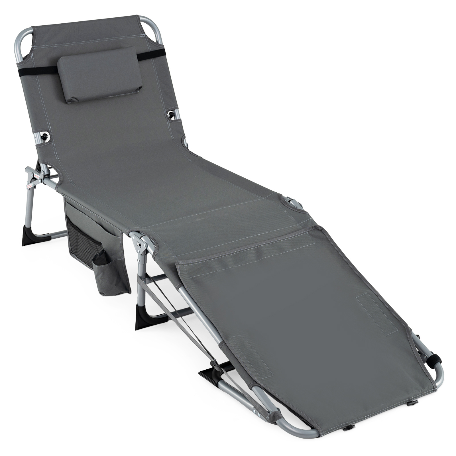 Costway Grey Tanning Chair With Face Arm Holes And 4-Level Backrest With Head Pillow
