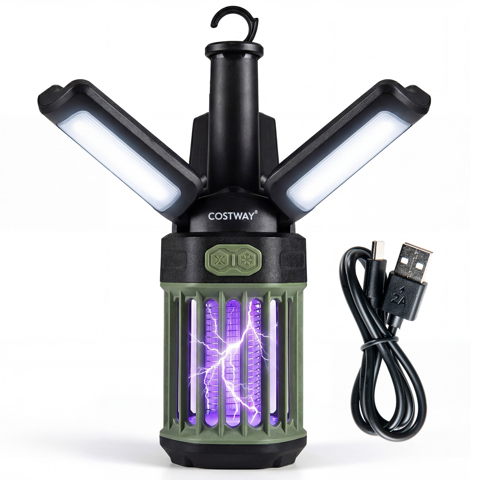 Costway Light Outdoor Bug Zapper With Foldable Lantern Usb-C Rechargeable For Camping