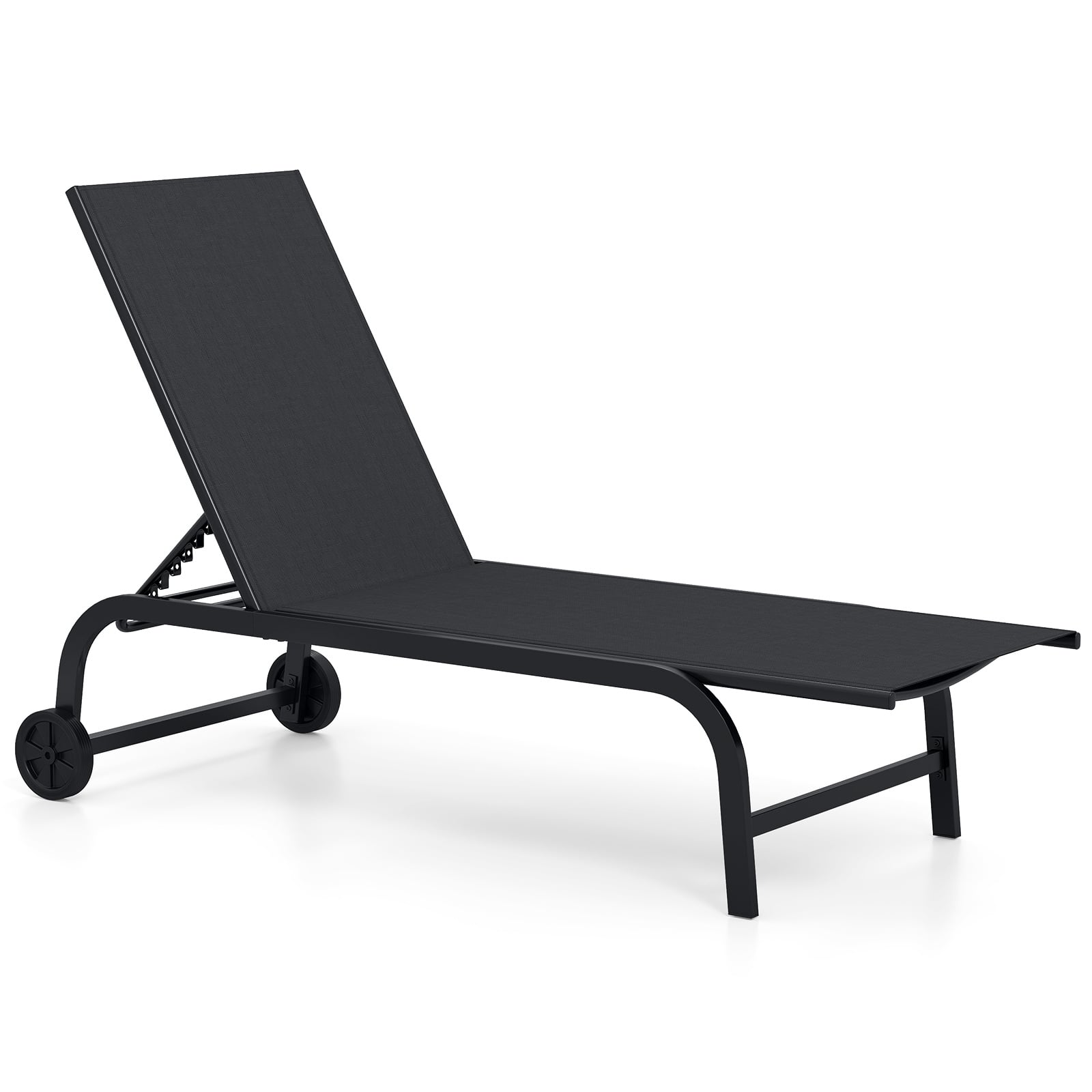Costway Black 1 Piece Outdoor Chaise Lounge Chair With Wheels For Balcony Deck