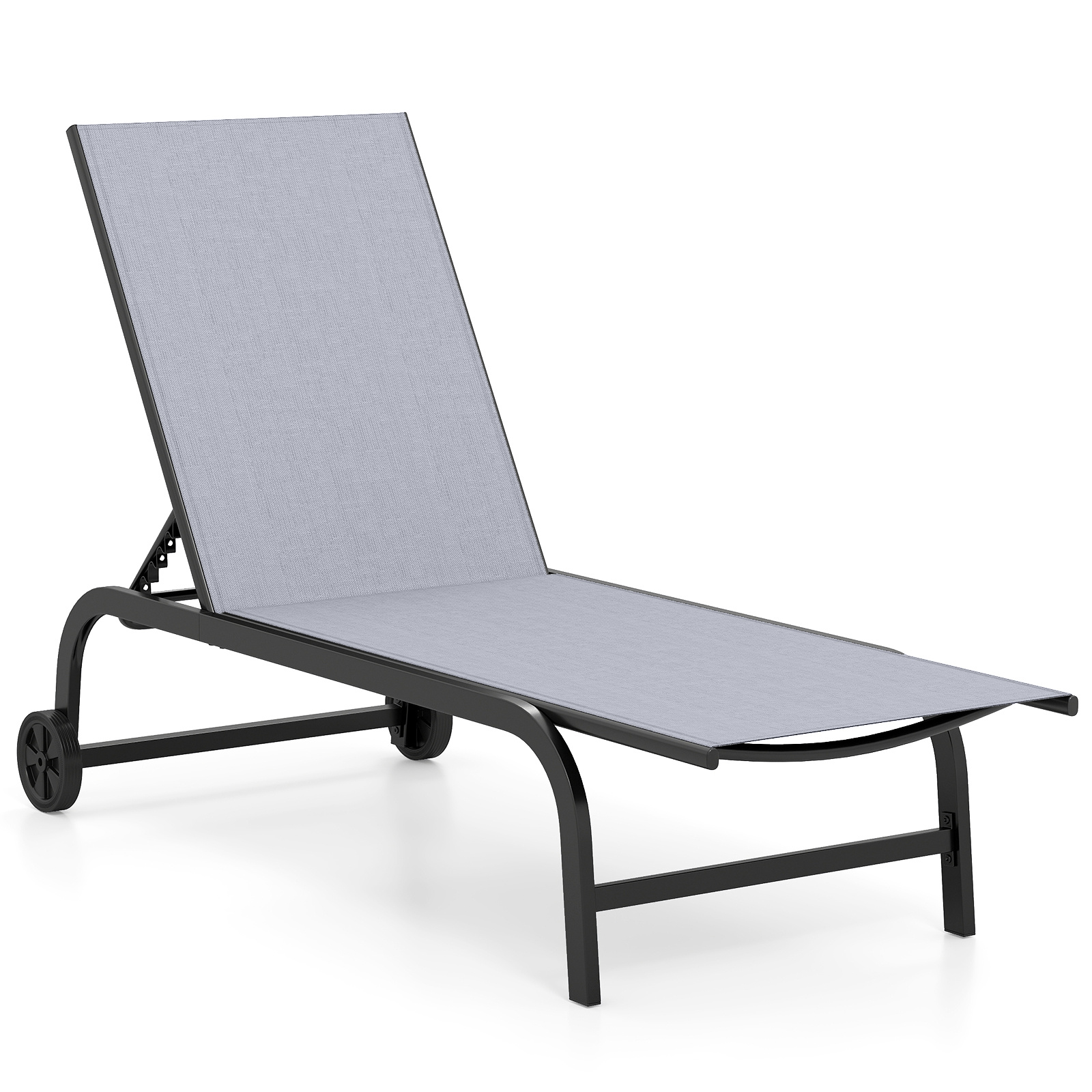 Costway Grey 1 Piece Outdoor Chaise Lounge Chair With Wheels For Balcony Deck