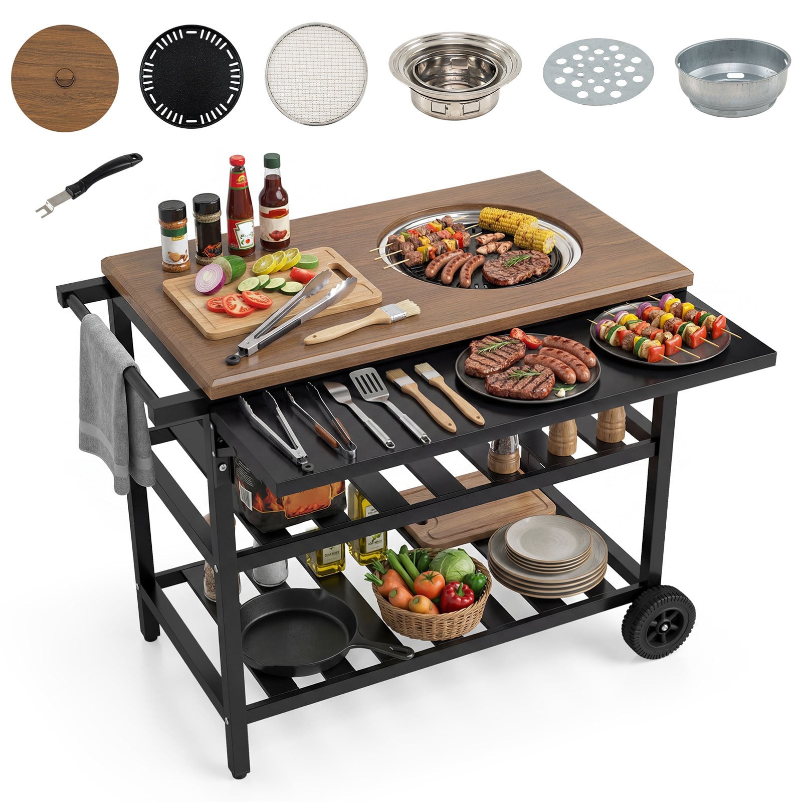Costway Outdoor Dining Cart With Korean Bbq Grill For Backyard