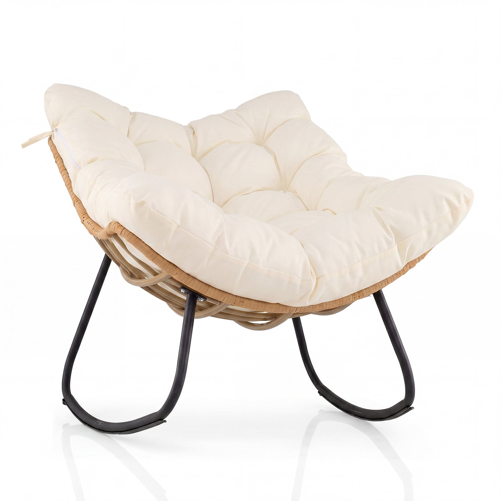 Costway White Outdoor Papasan Rocking Chair Oversized Pe Wicker Patio Egg Chair With Thick Cushion
