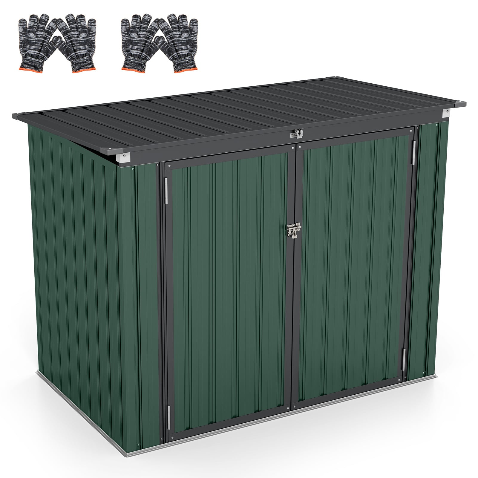Costway Green Outdoor Trash Can Storage Shed With Double Openings