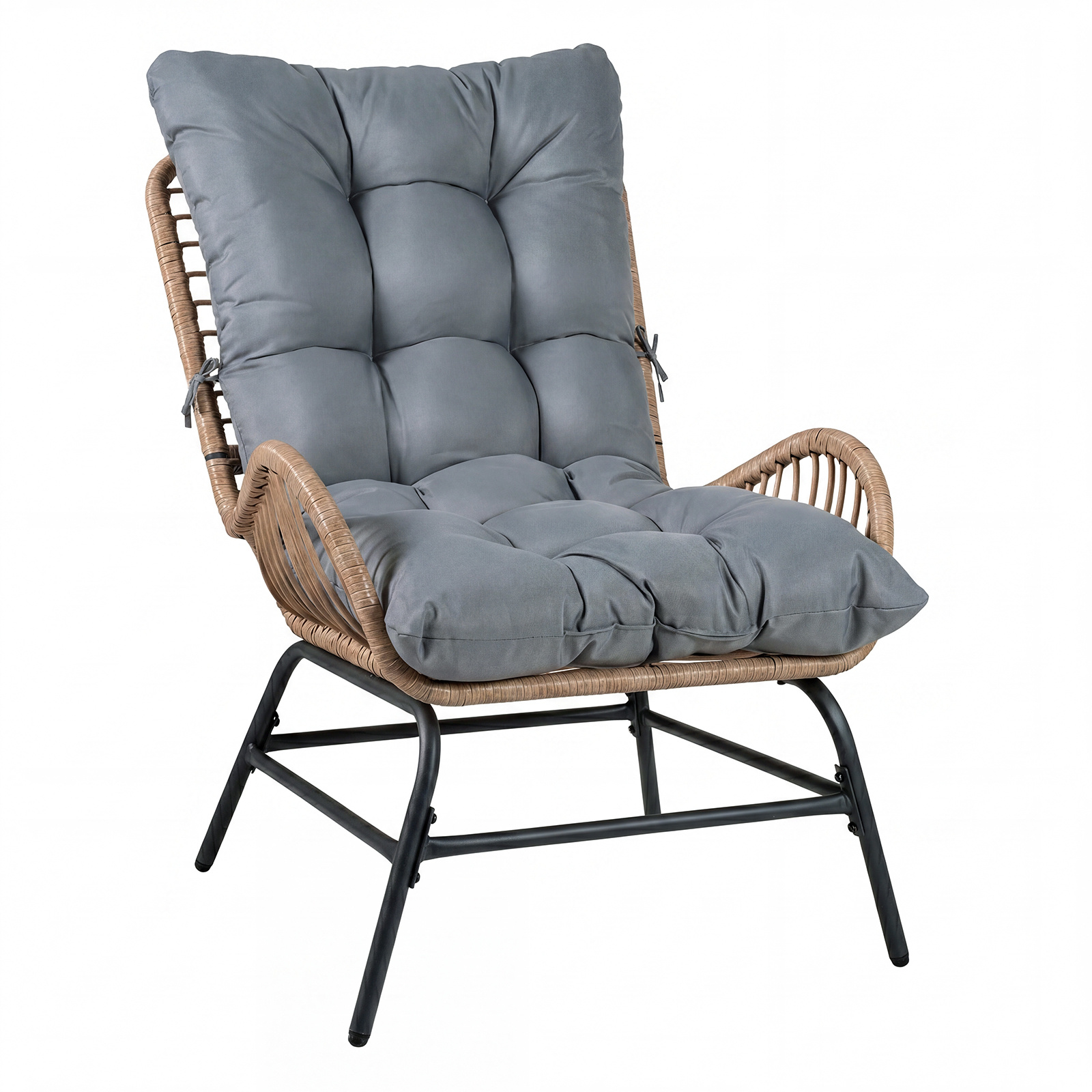 Costway Grey Pe Rattan Leisure Chair With Cushion And Solid Metal Frame