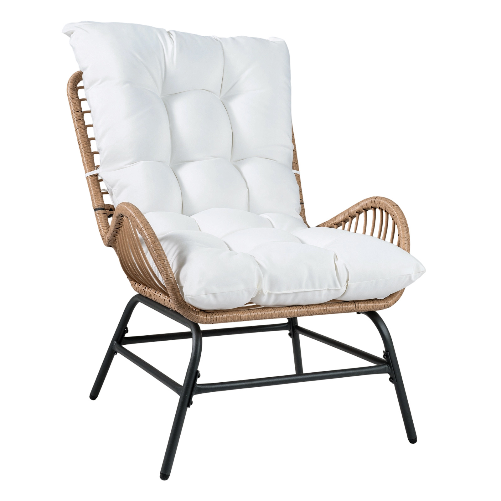 Costway White Pe Rattan Leisure Chair With Cushion And Solid Metal Frame