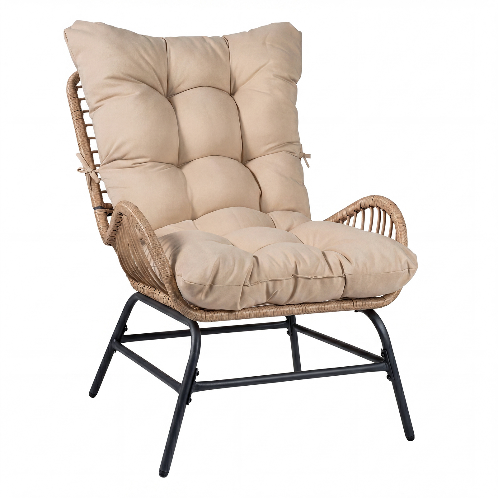 Costway Yellow Pe Rattan Leisure Chair With Cushion And Solid Metal Frame