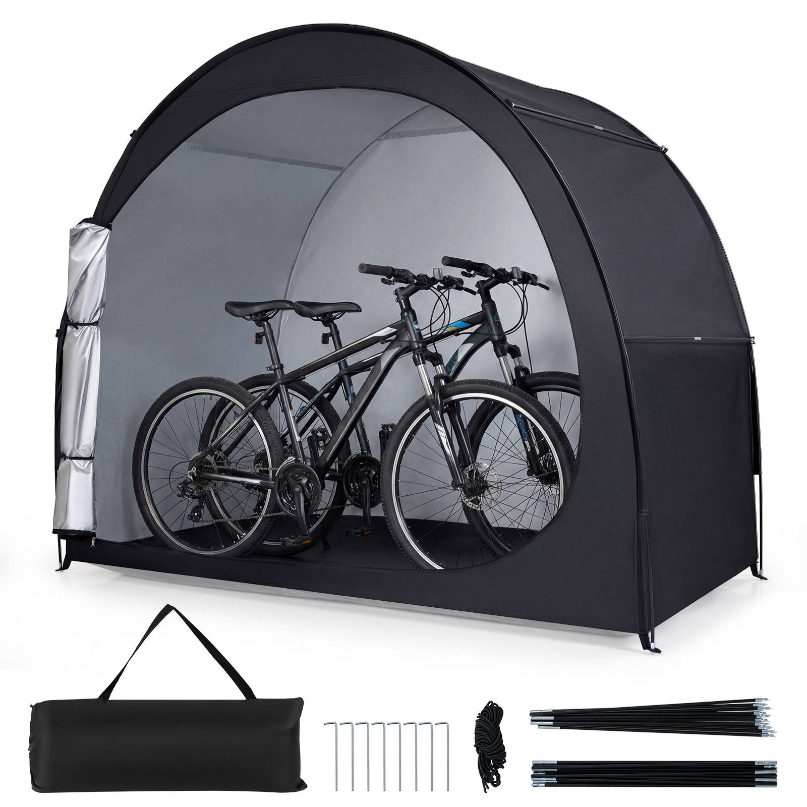 Costway Black Portable Bicycle Shed With Waterproof Pu Coated Oxford Fabric