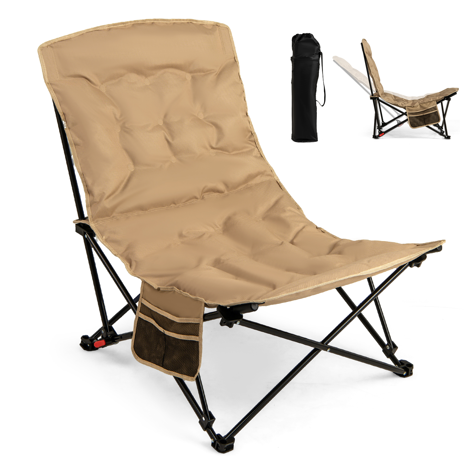 Costway Khaki Portable Folding Camping Chair With 4-Position Padded For Sports Fishing