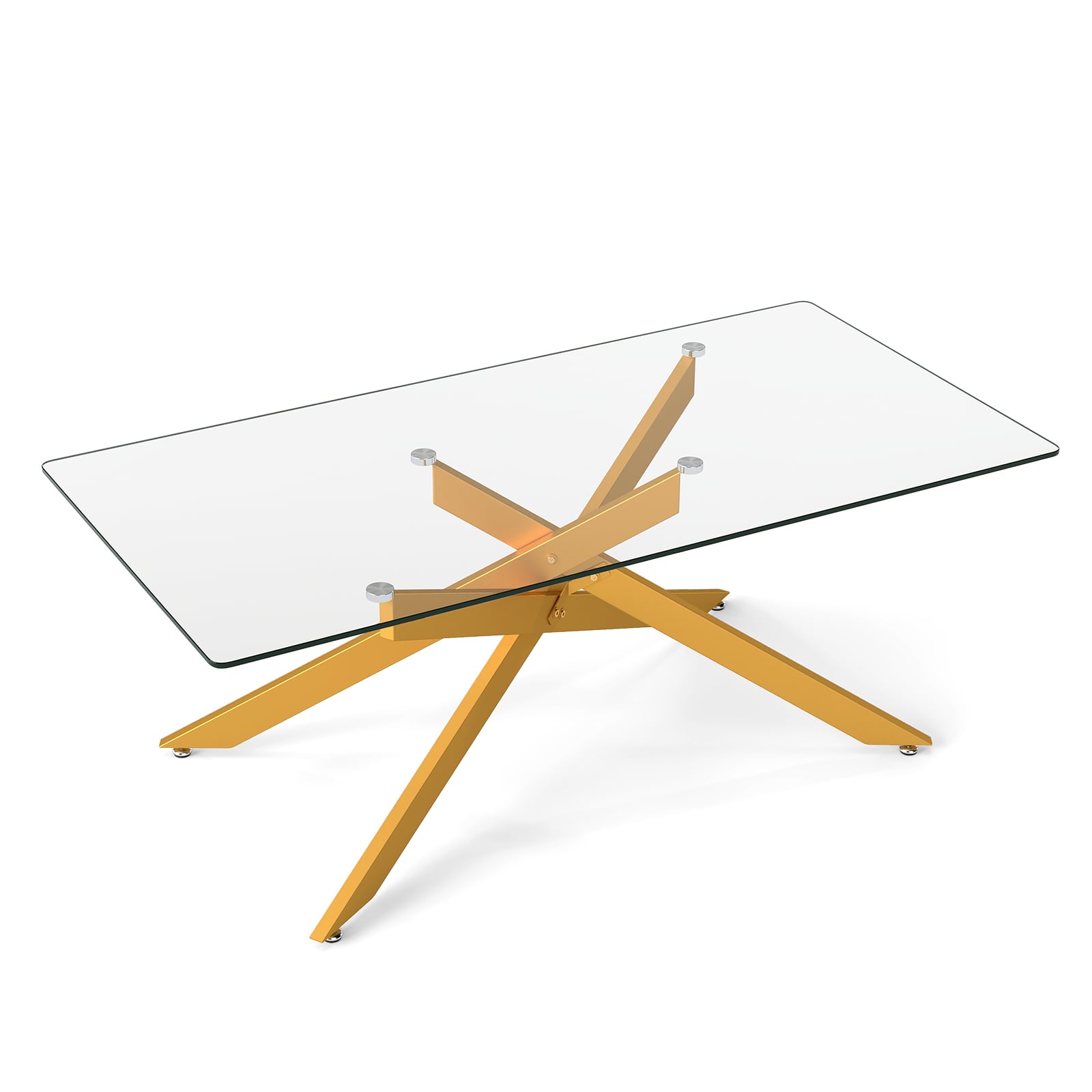 Costway Golden Rectangle Glass Coffee Table With Tempered Glass Top And Metal Tubular Legs