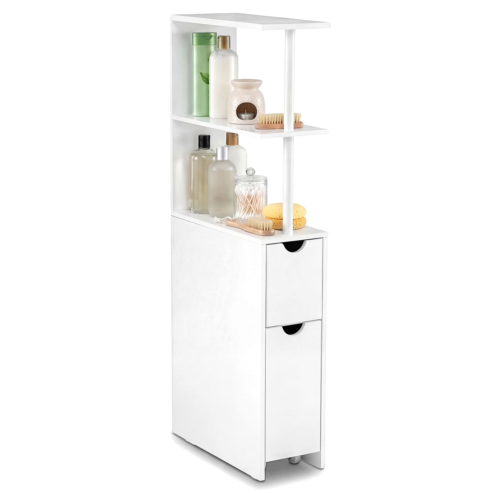 Costway White Slim Bathroom Storage Cabinet Small Corner Floor Cabinet With Open Shelves