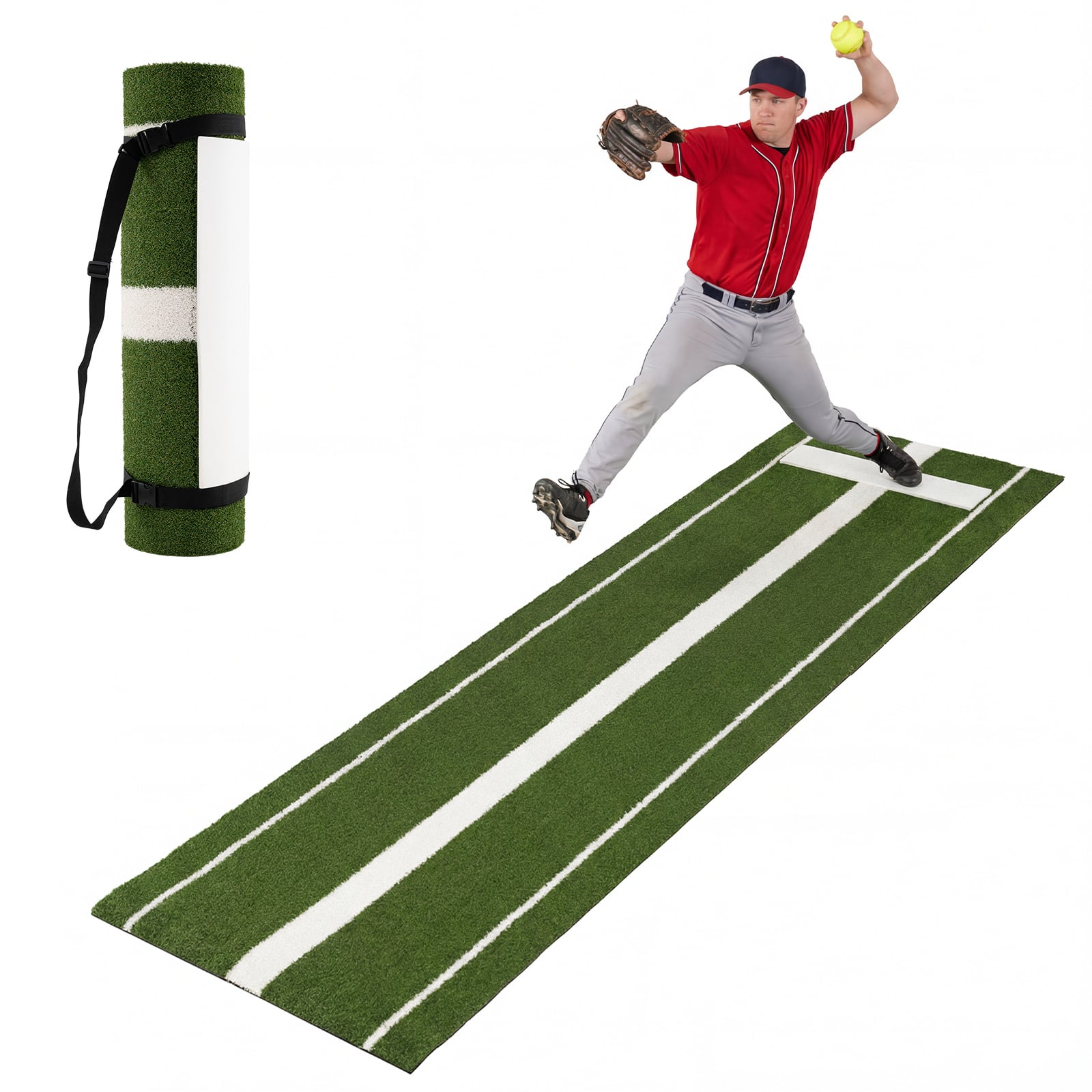 Costway Green Softball Pitching Mat 10 X 3 Ft Softball Training Aid With Pitching Mound