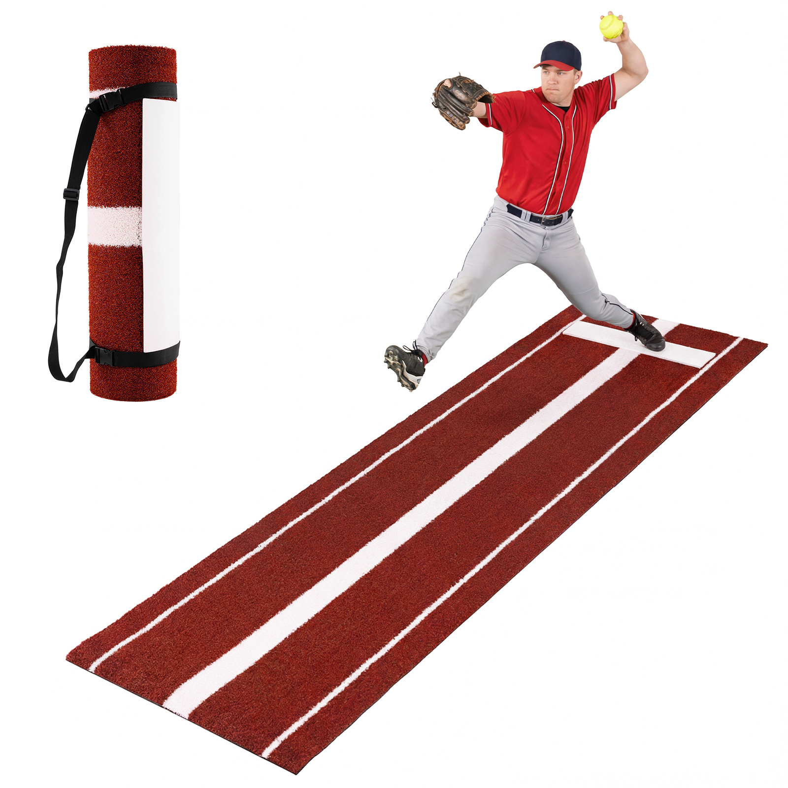Costway Red Softball Pitching Mat 10 X 3 Ft Softball Training Aid With Pitching Mound