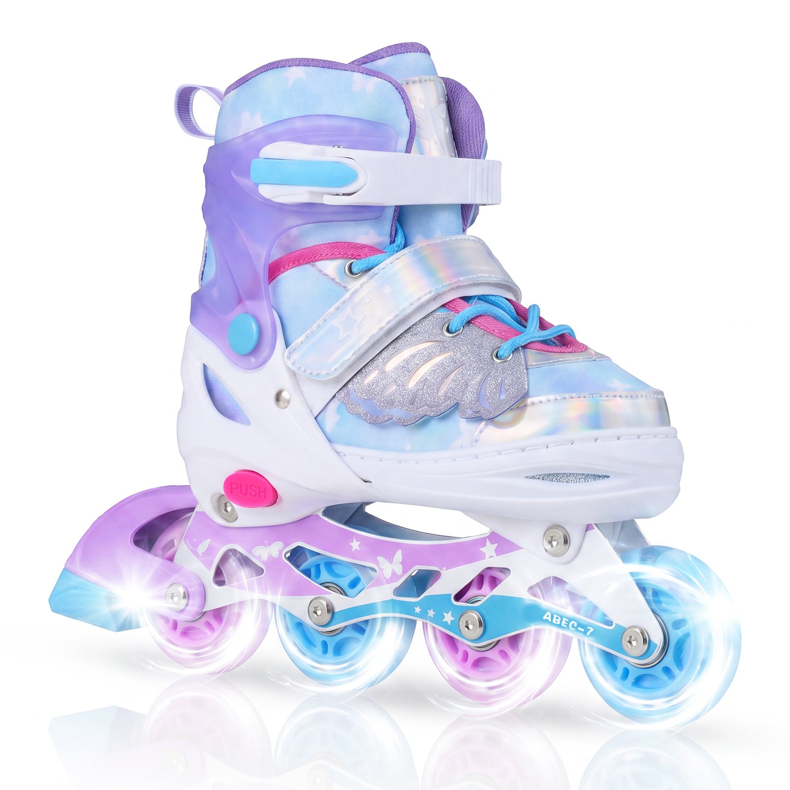 Costway Blue Kids Inline Skates With Full Light Up Pu Wheels Adjustable Length For Beginners