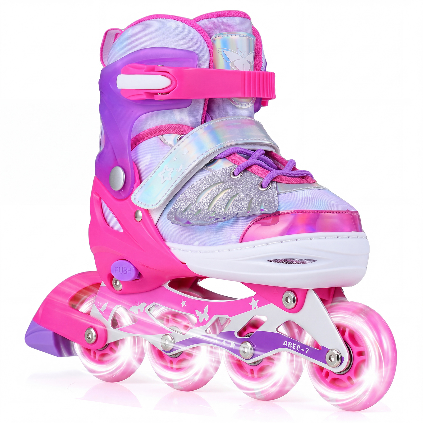 Costway Pink Kids Inline Skates With Full Light Up Pu Wheels Adjustable Length For Beginners
