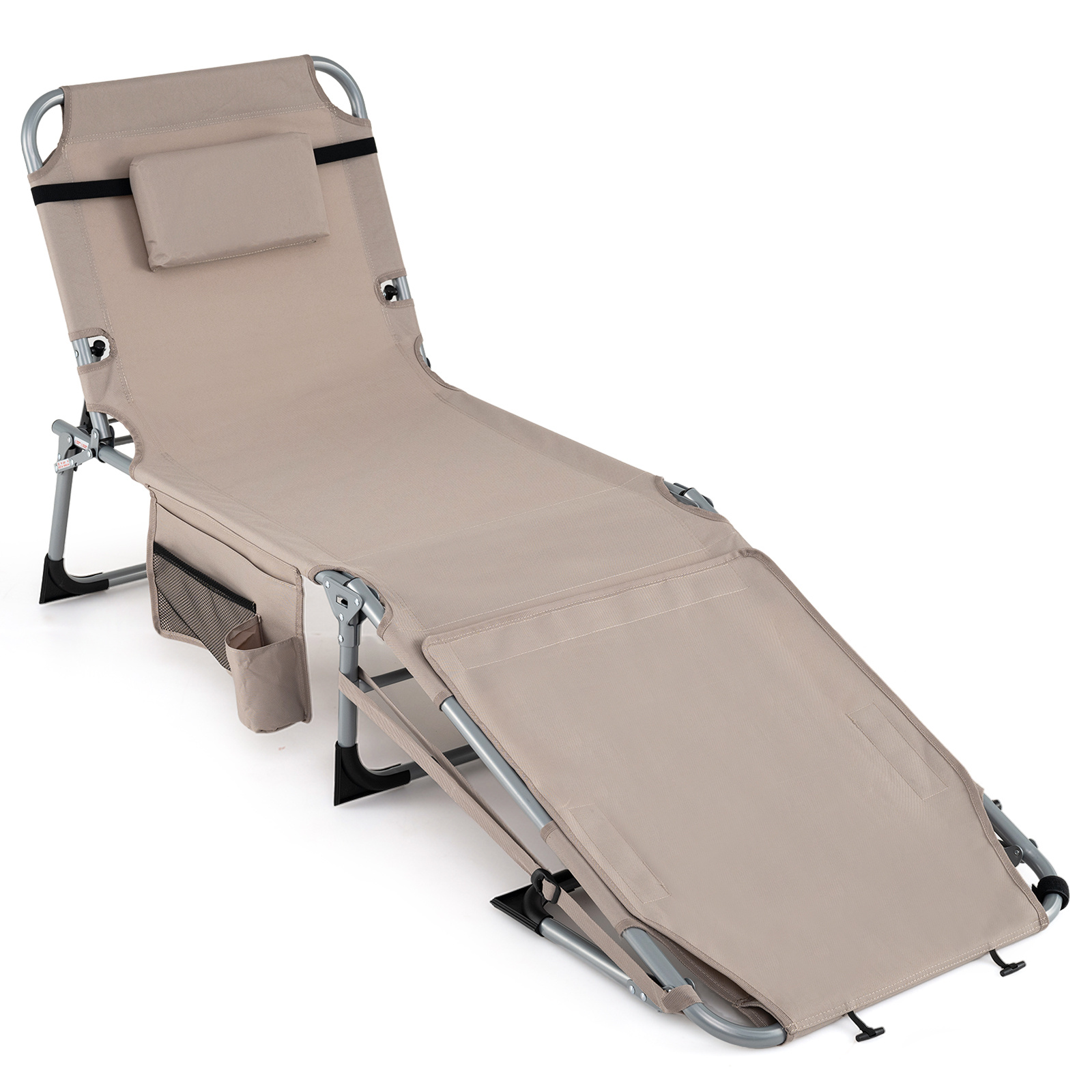 Costway Sand Color Tanning Chair With Face Arm Holes And 4-Level Backrest With Head Pillow-Sand