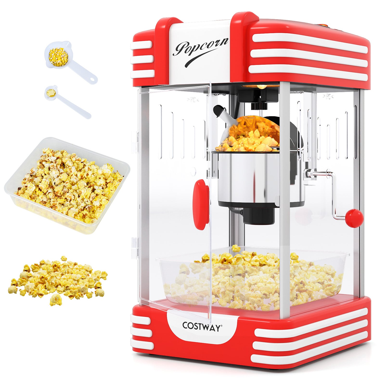 Costway Red Theater Style Popcorn Machine With Stainless Steel Kettle