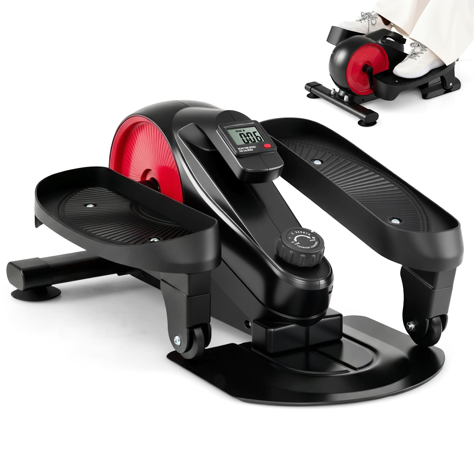 Costway Red Under Desk Elliptical Pedal Exerciser Adjustable Magnetic Resistance