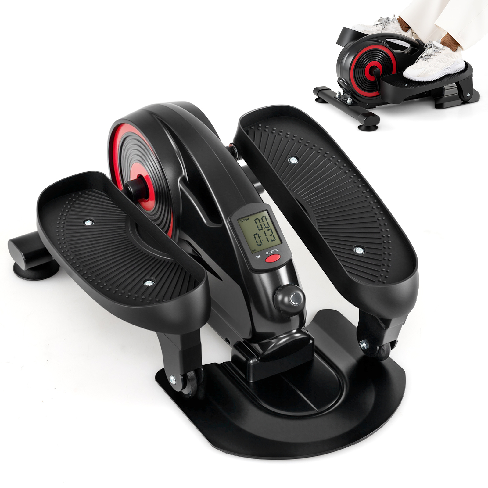 Costway Red Under Desk Elliptical Pedal Exerciser Adjustable Magnetic Resistance And Whisper Quiet