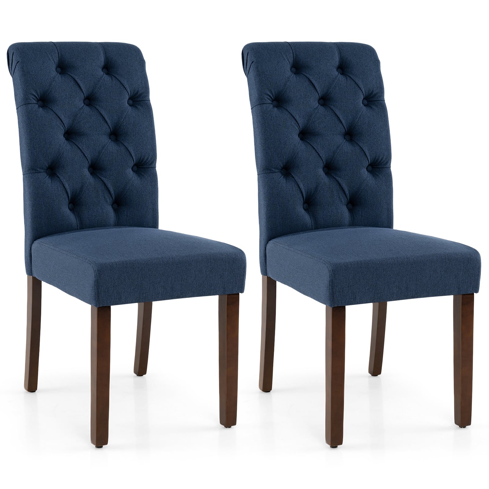 Costway Blue Upholstered Dining Chairs Set Of 2 Button Tufted Chairs With Padded Seat And Backrest